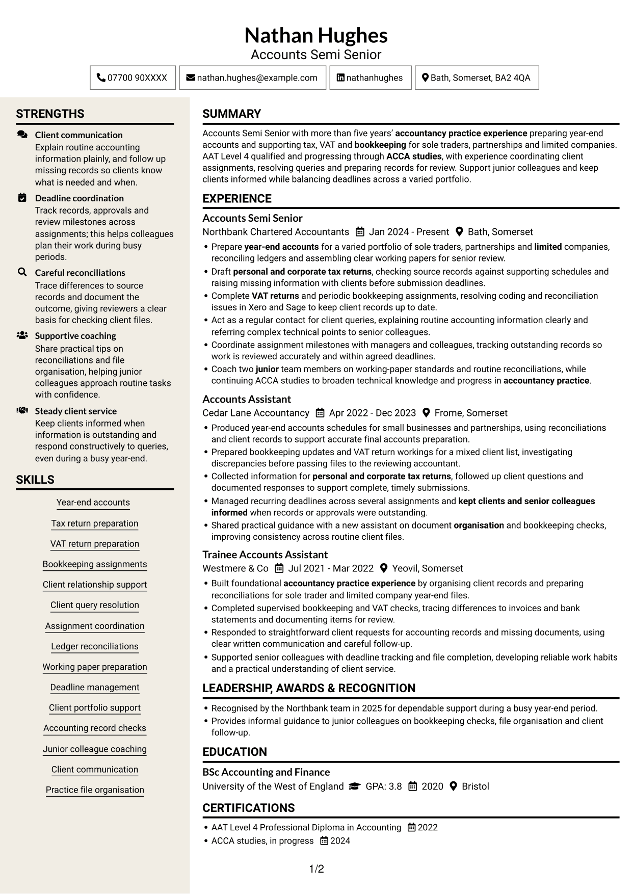 CV example — page 1
