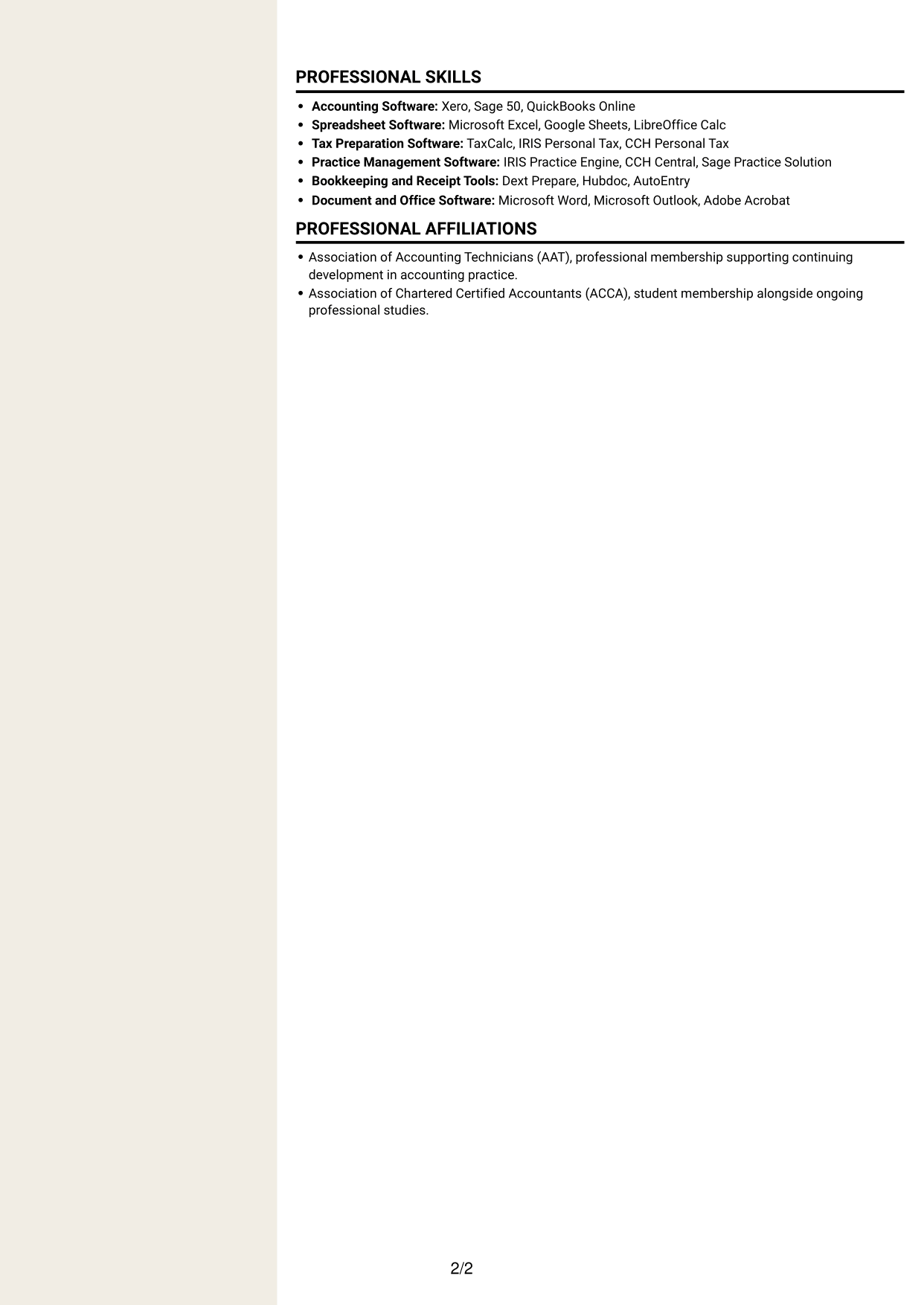 CV example — page 2