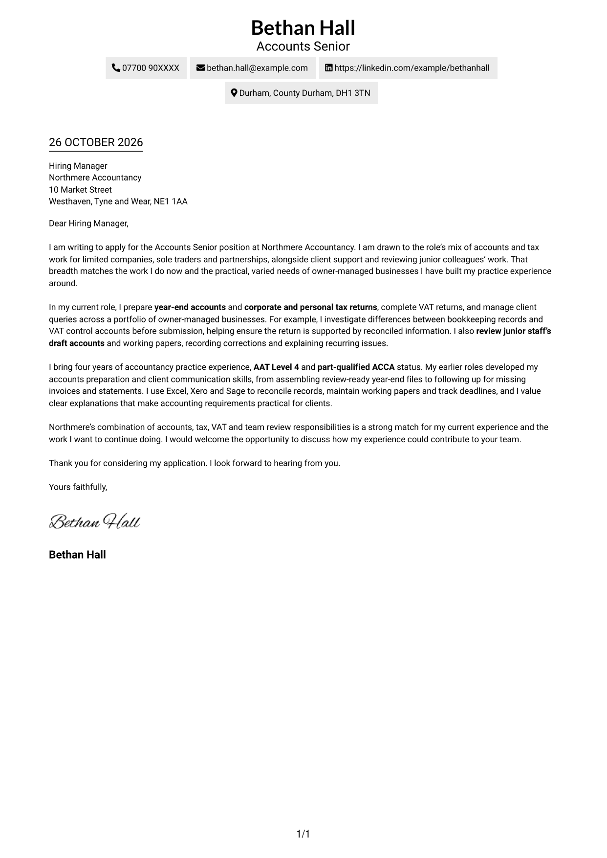 Cover letter example — page 1