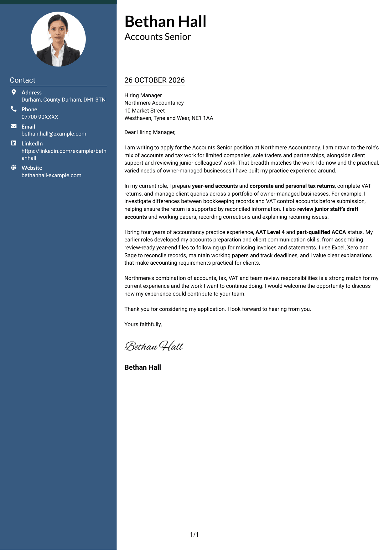Cover letter example — page 1