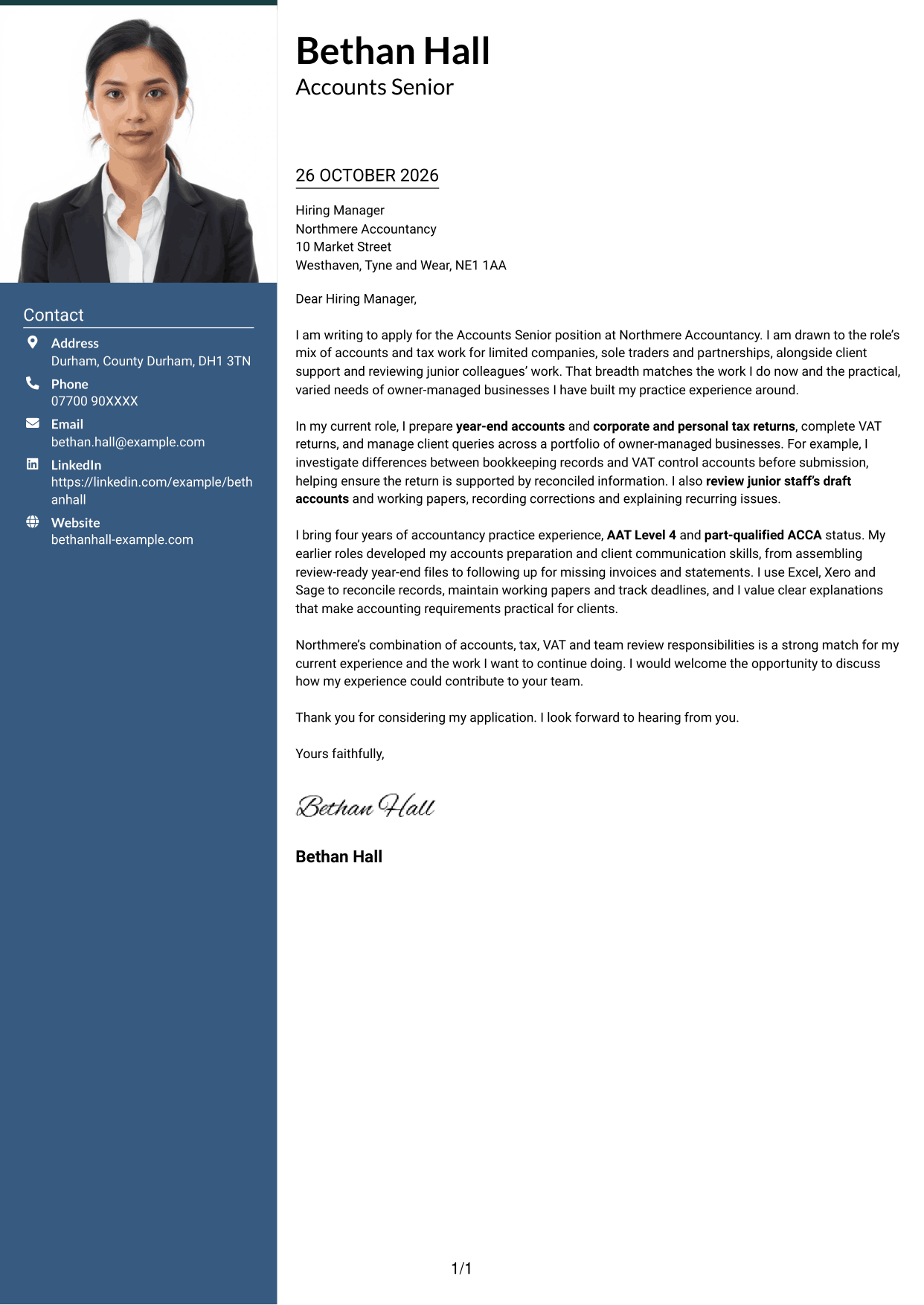 Cover letter example — page 1