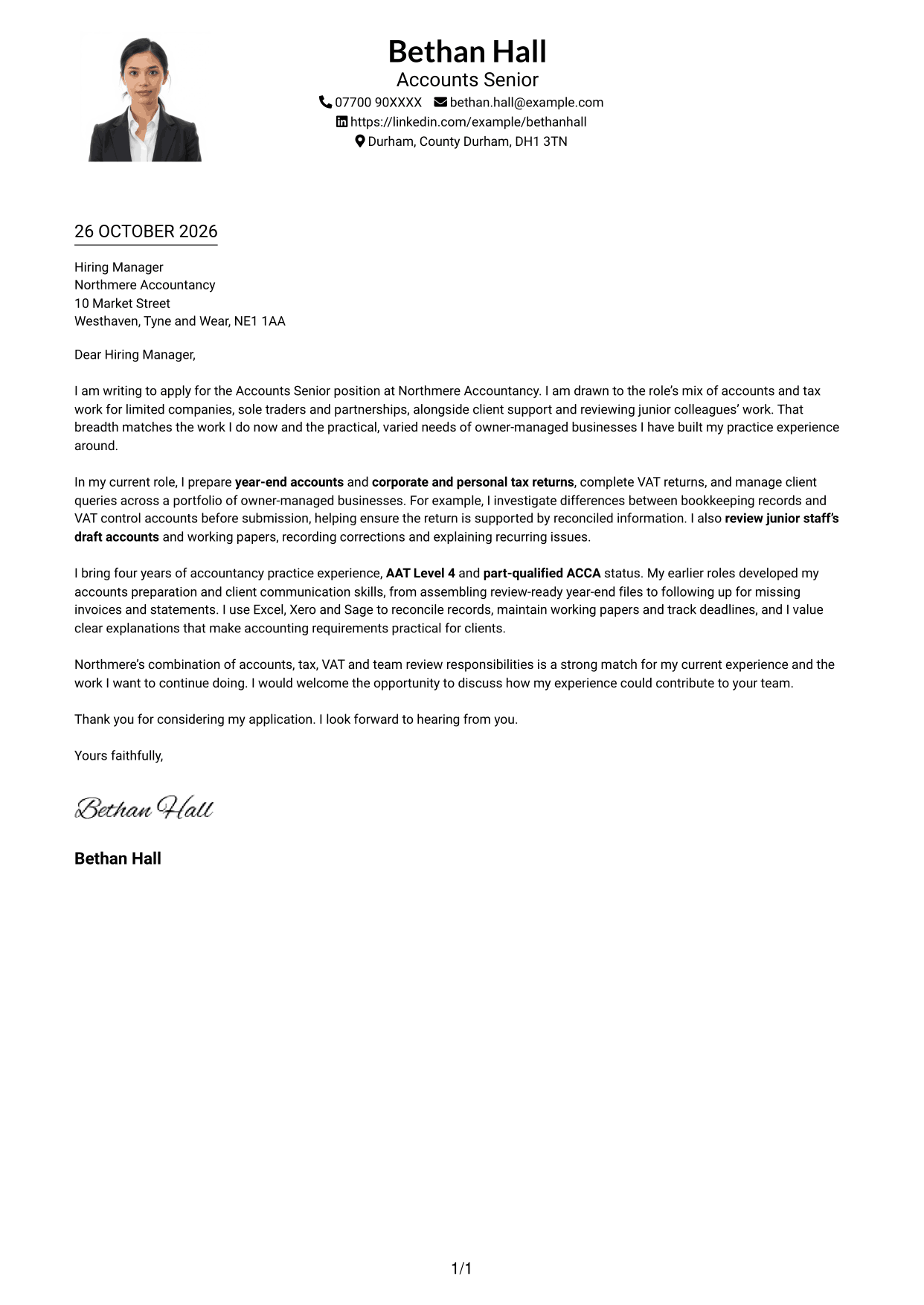 Cover letter example — page 1