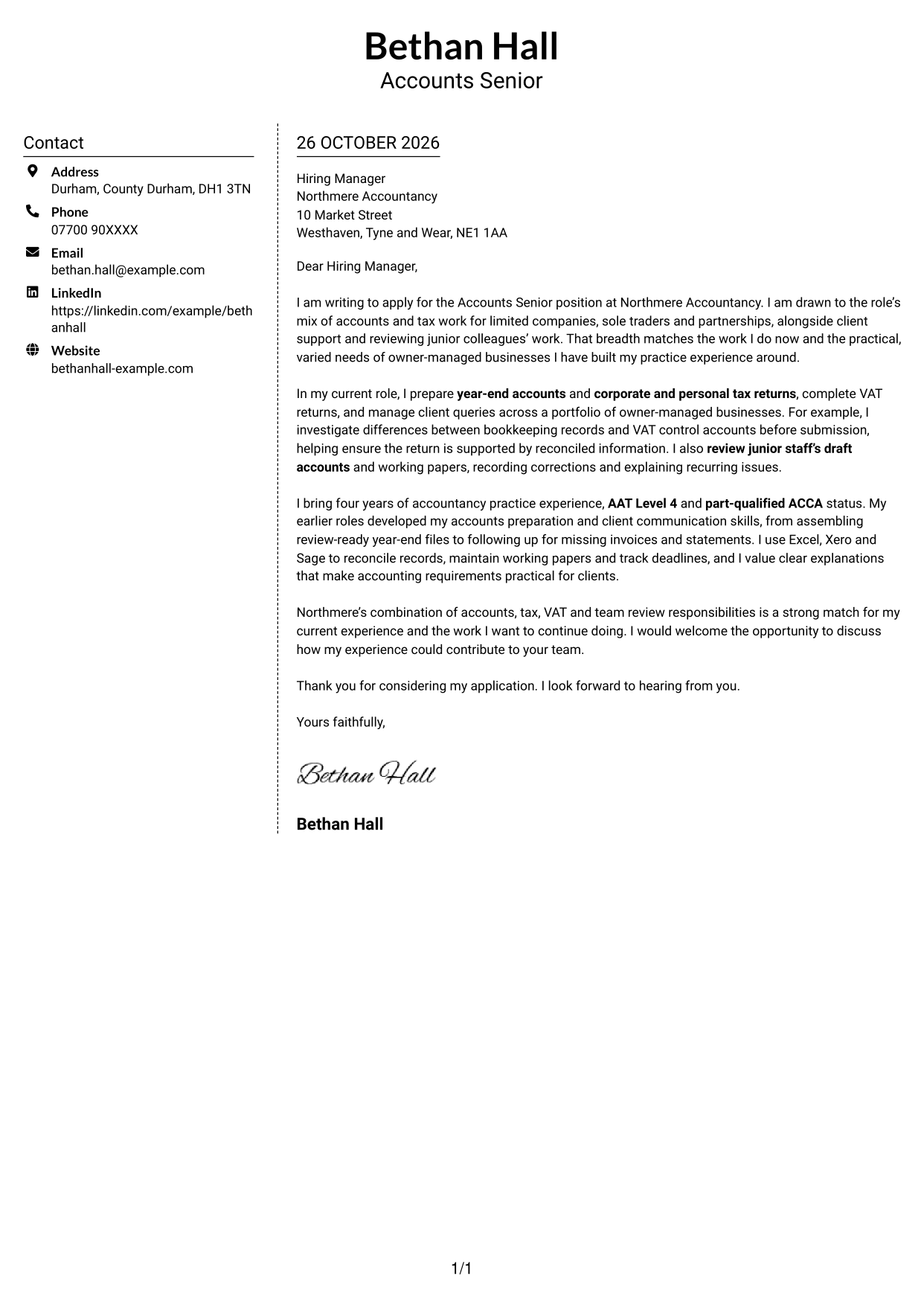 Cover letter example — page 1