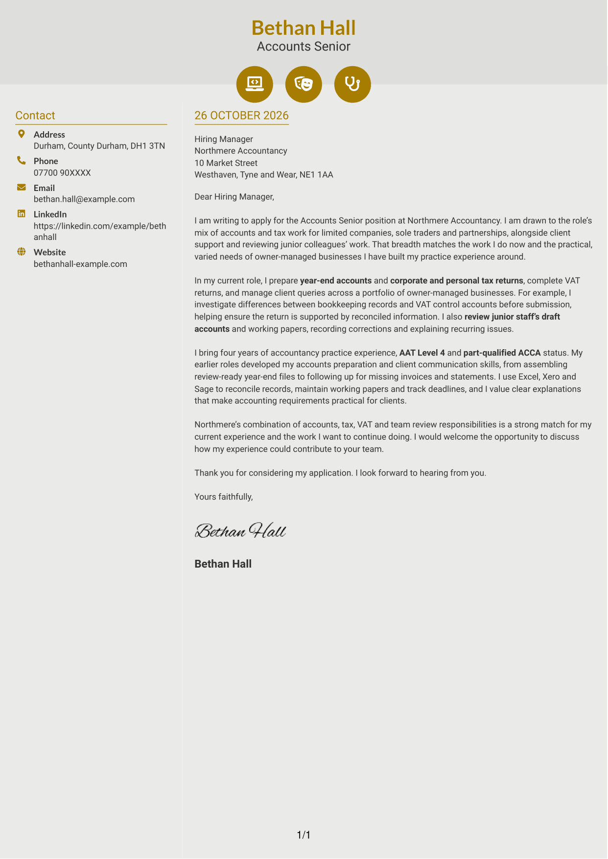 Cover letter example — page 1