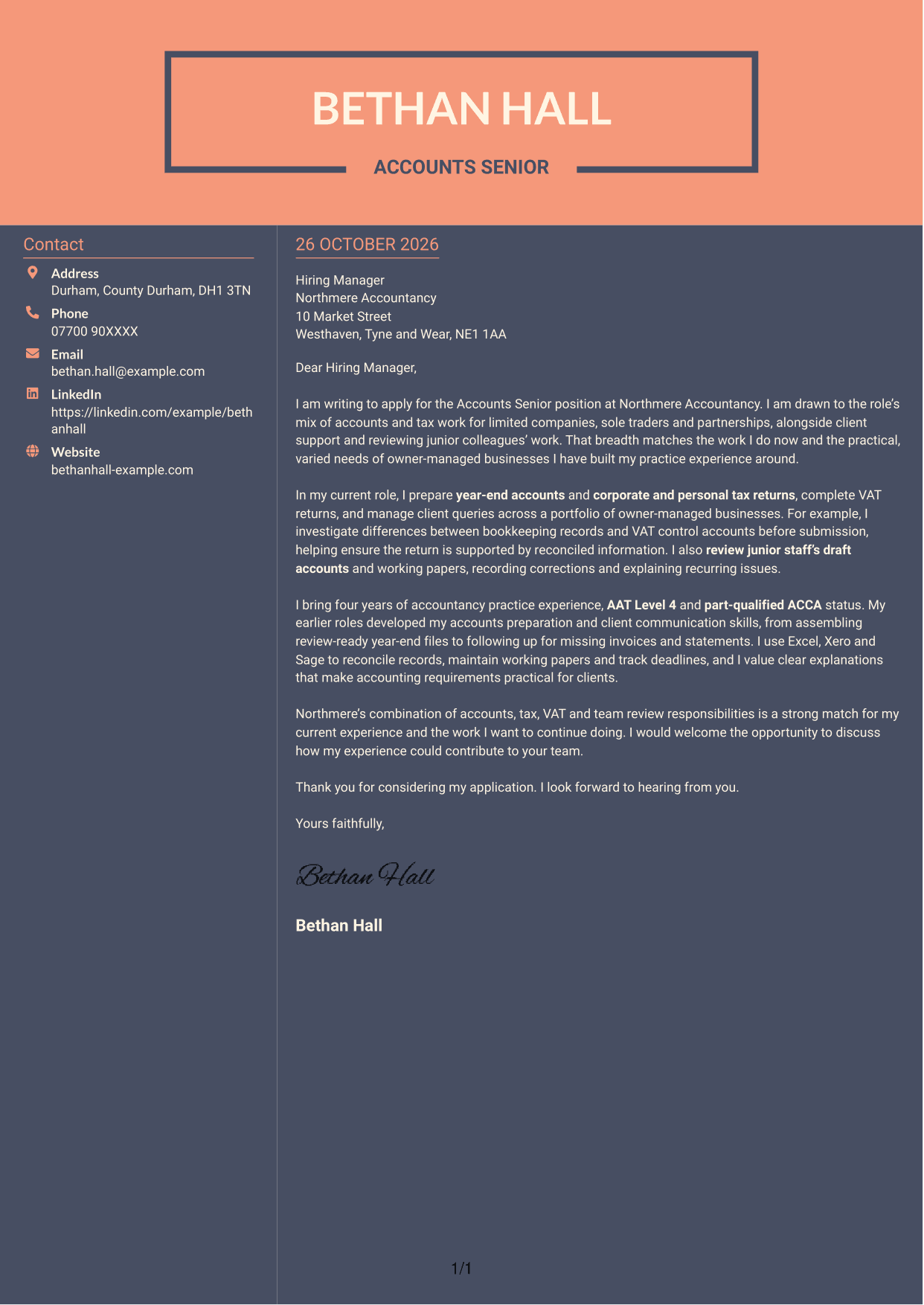 Cover letter example — page 1