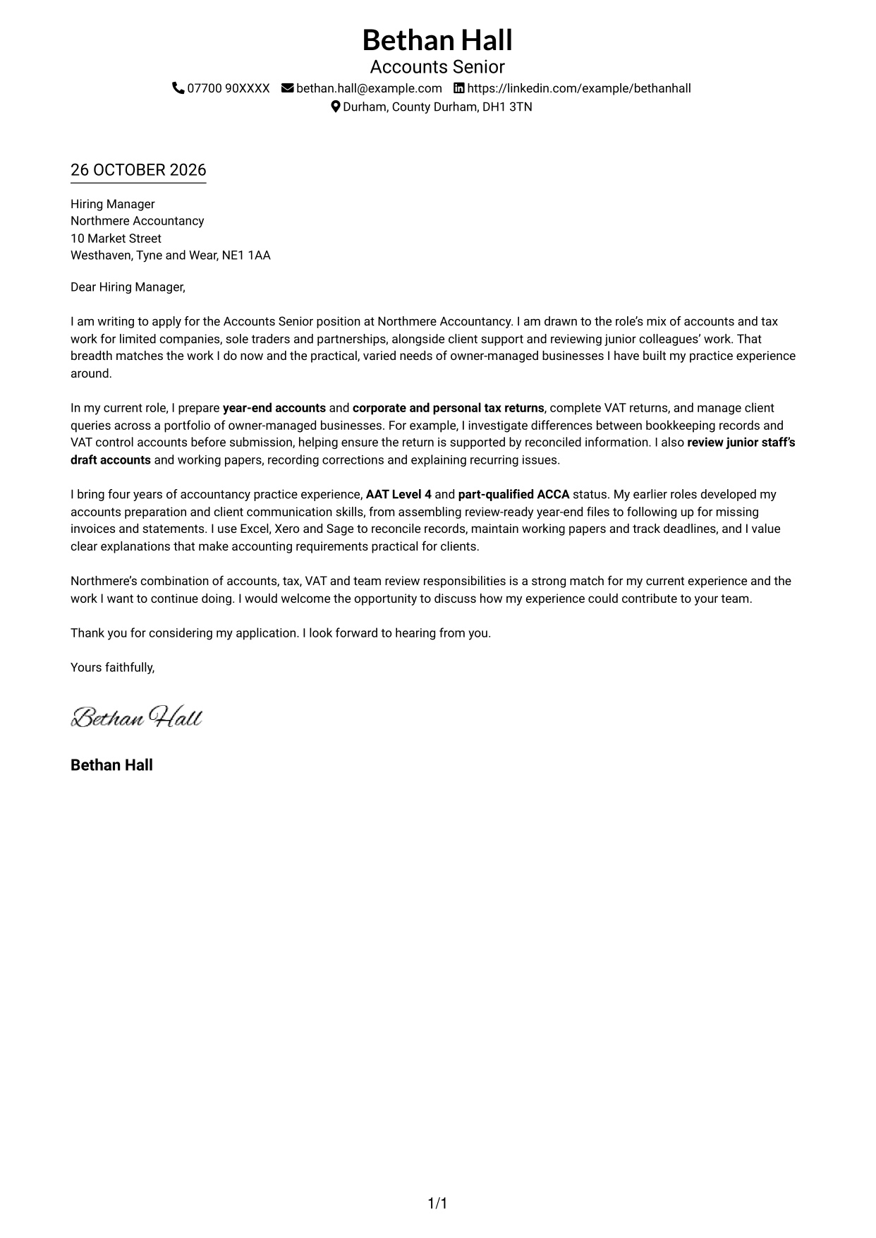Cover letter example — page 1
