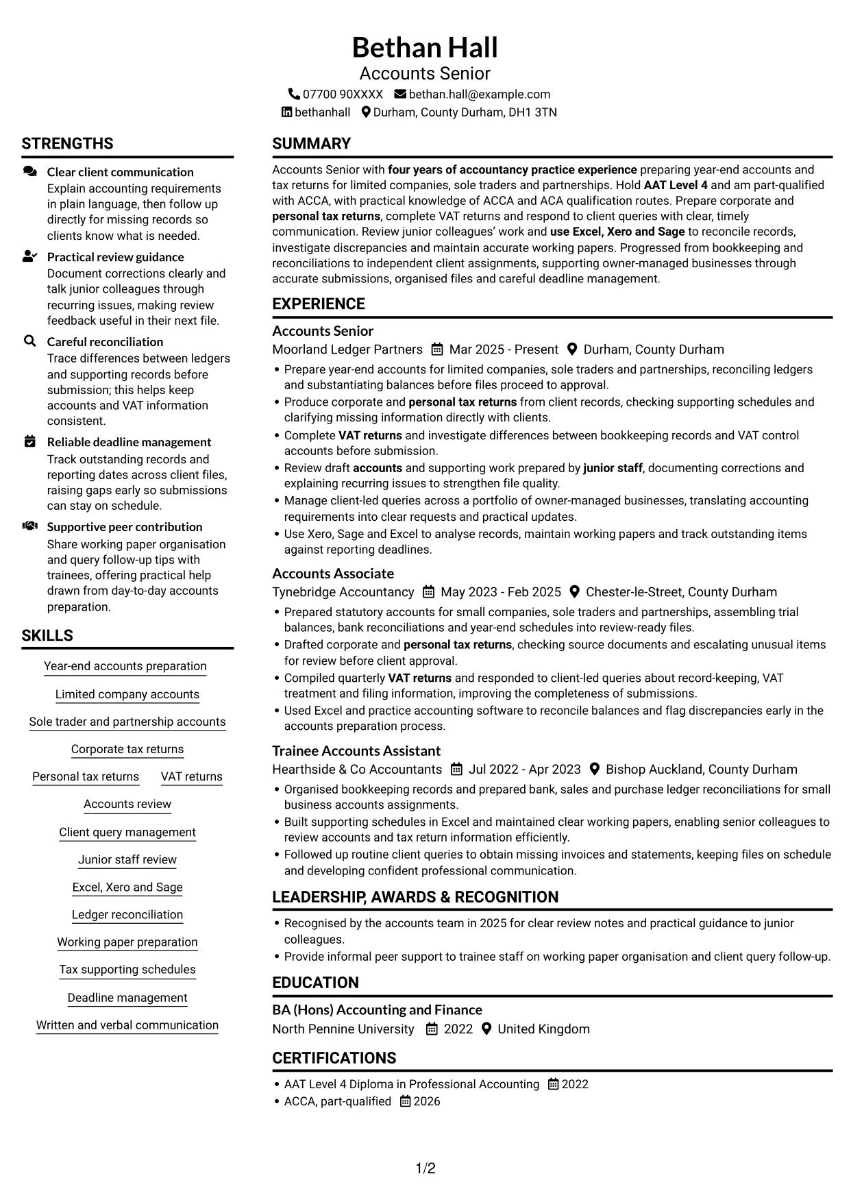 CV example — page 1