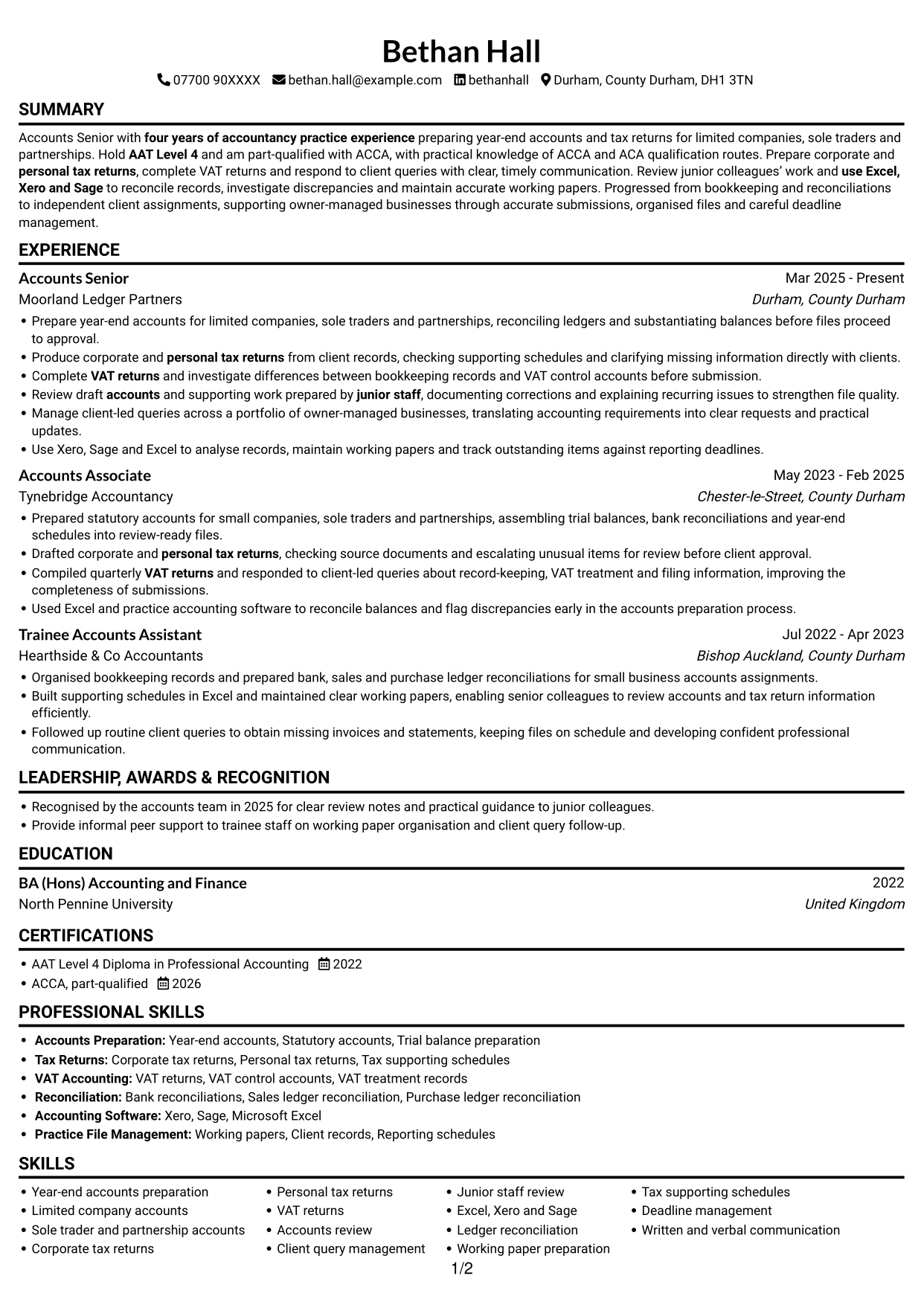 CV example — page 1
