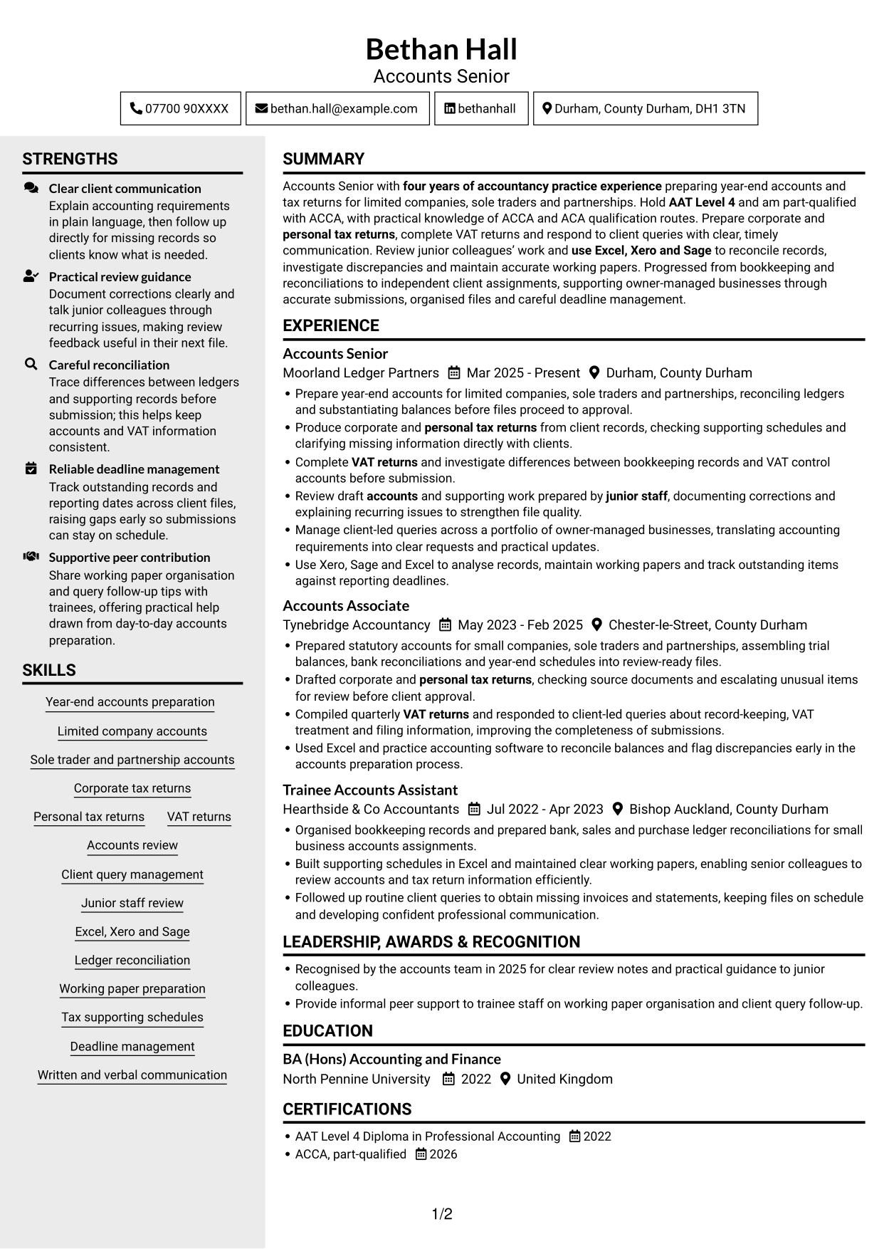 CV example — page 1