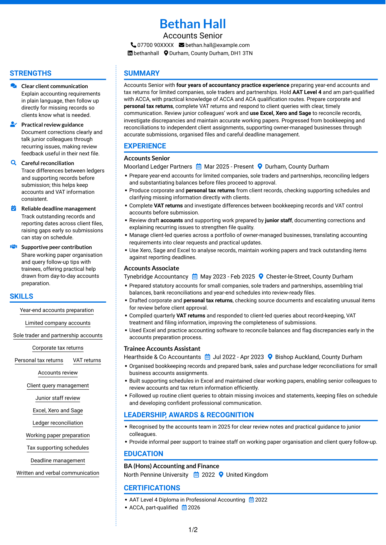 CV example — page 1