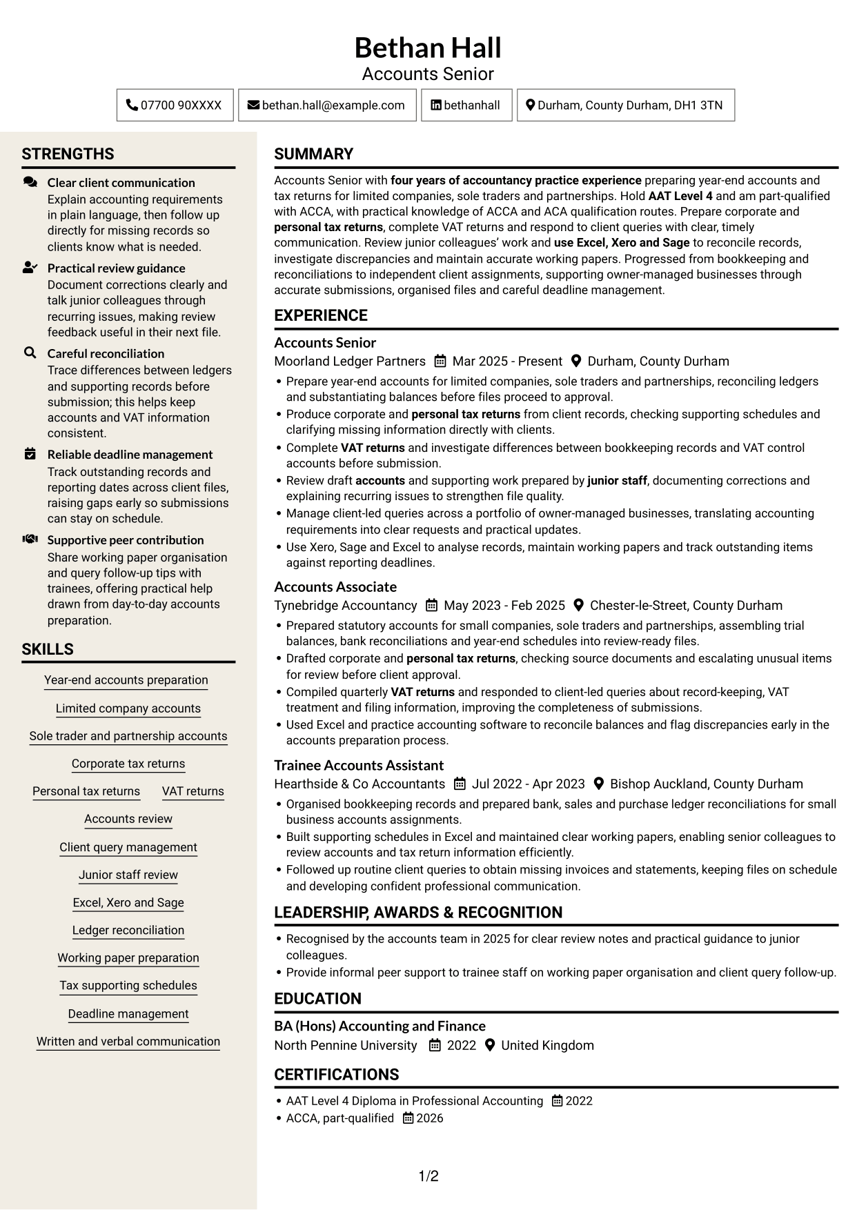 CV example — page 1