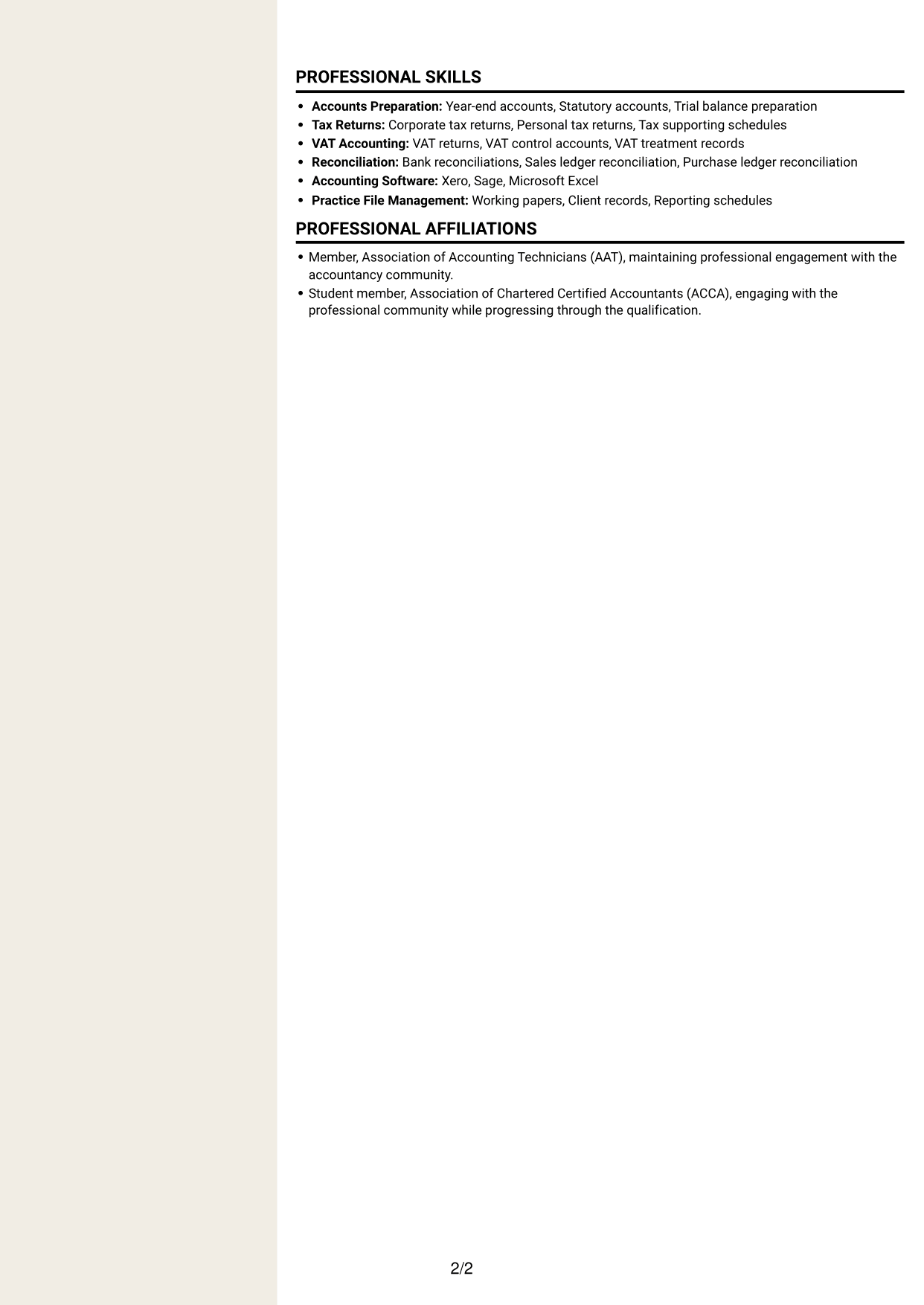 CV example — page 2