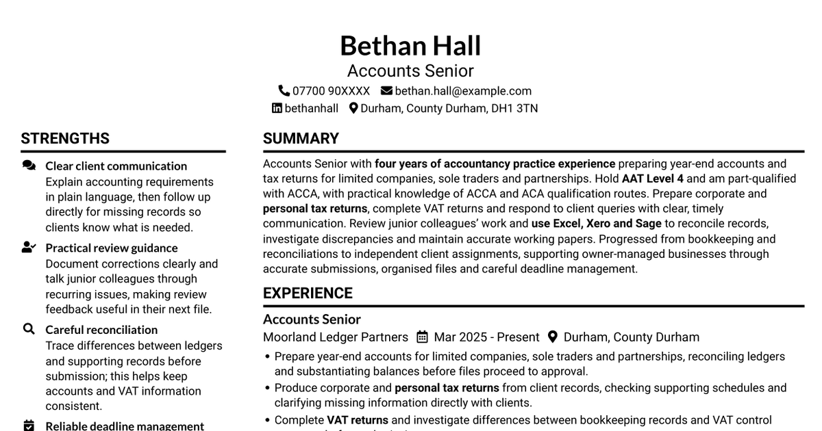 Accounts Senior - Accounts and Tax CV