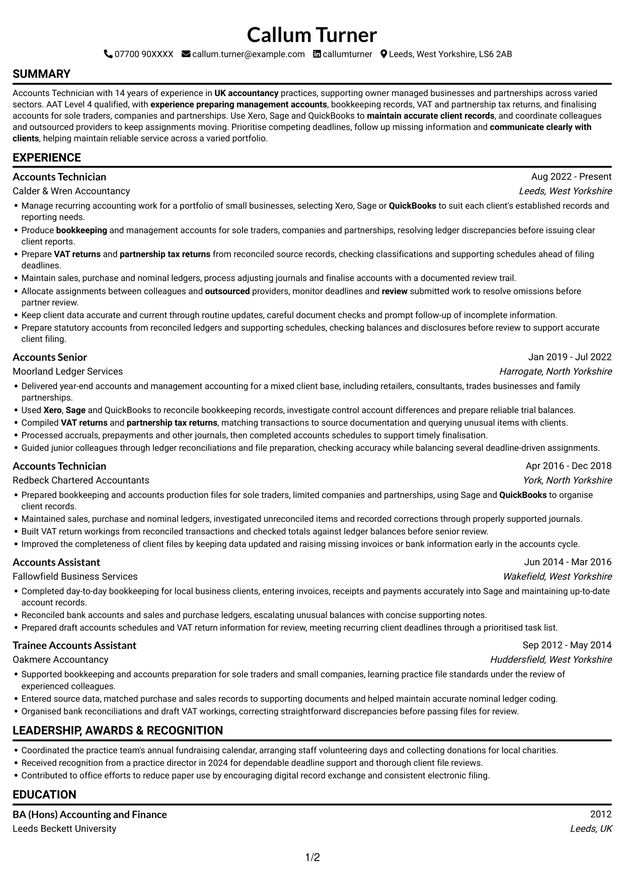 CV example — page 1