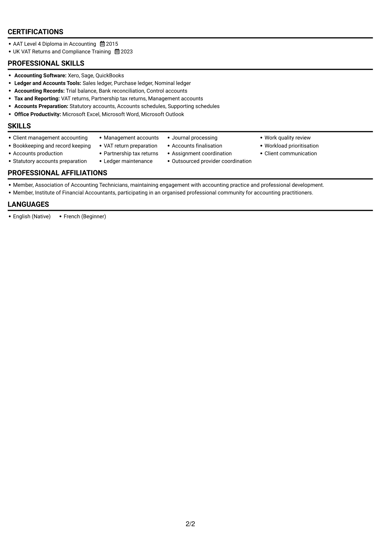 CV example — page 2