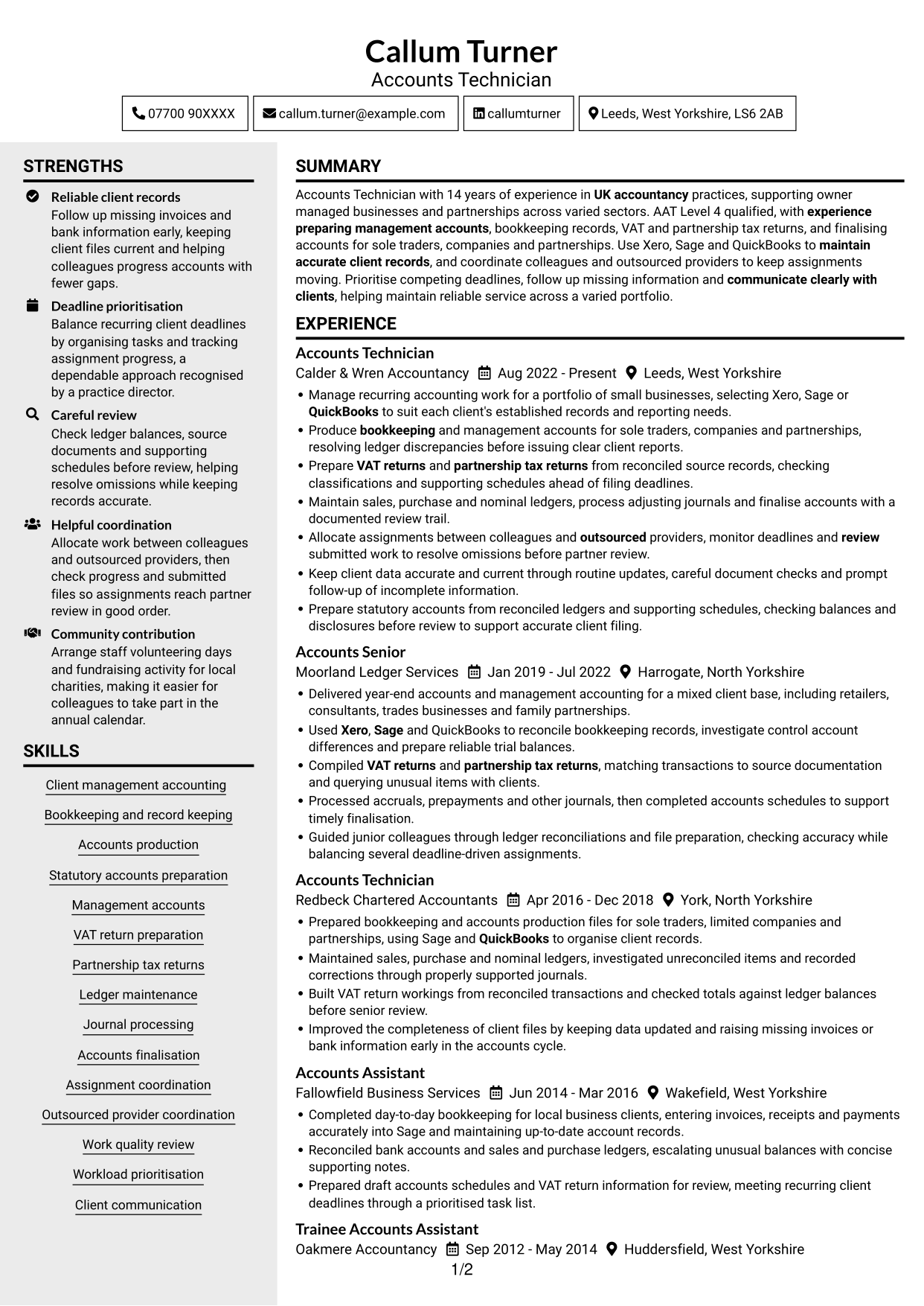 CV example — page 1