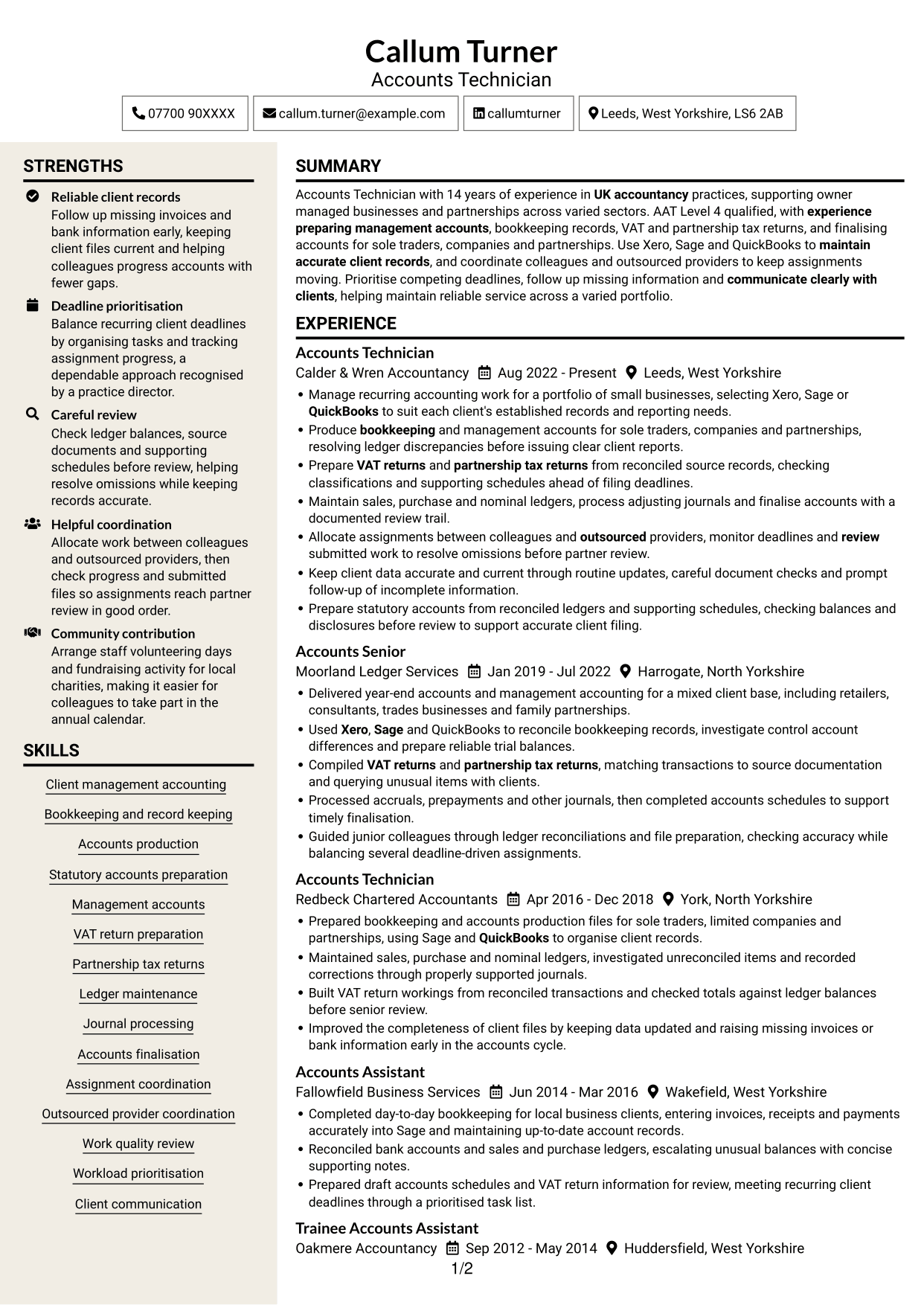 CV example — page 1