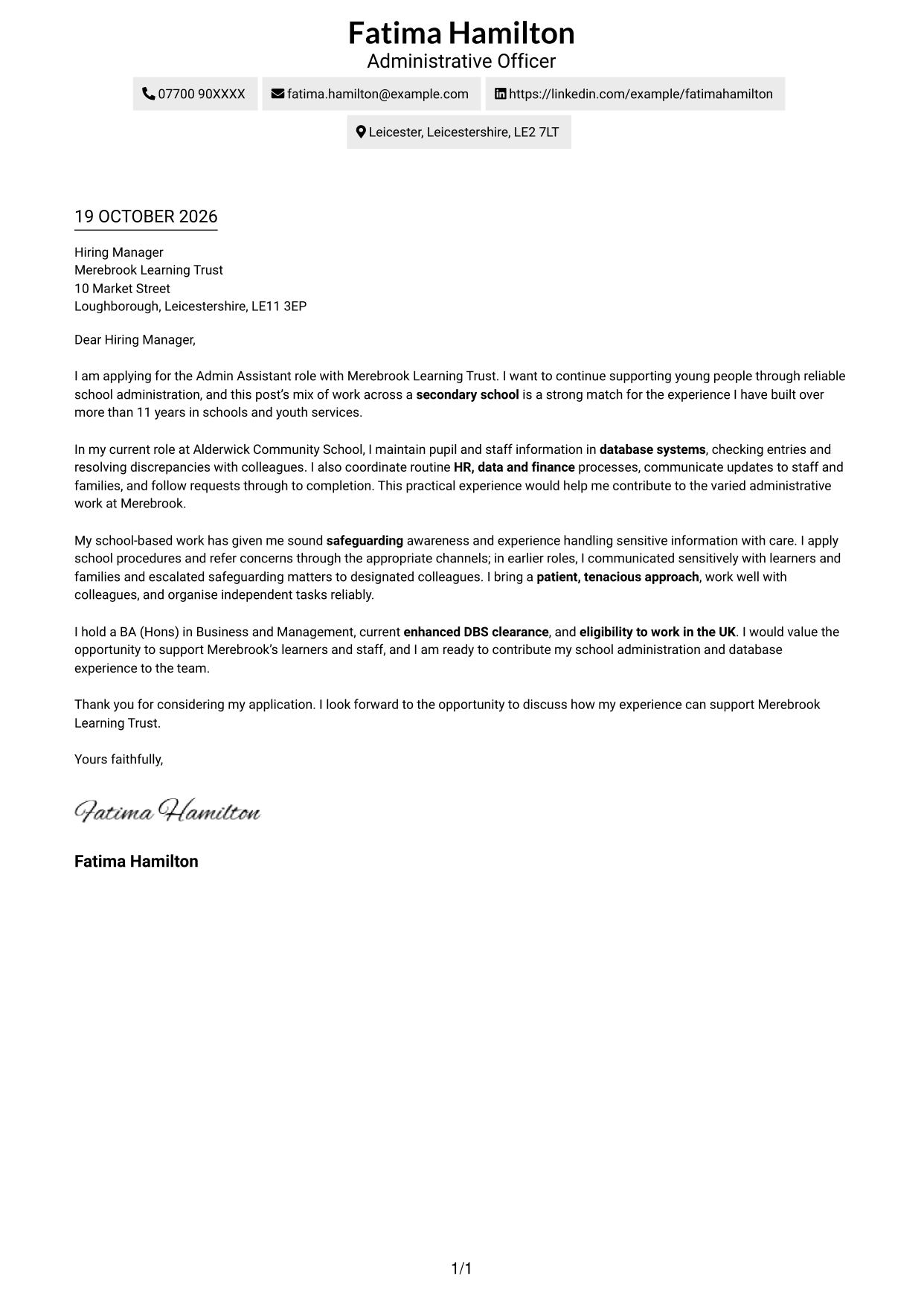 Cover letter example — page 1