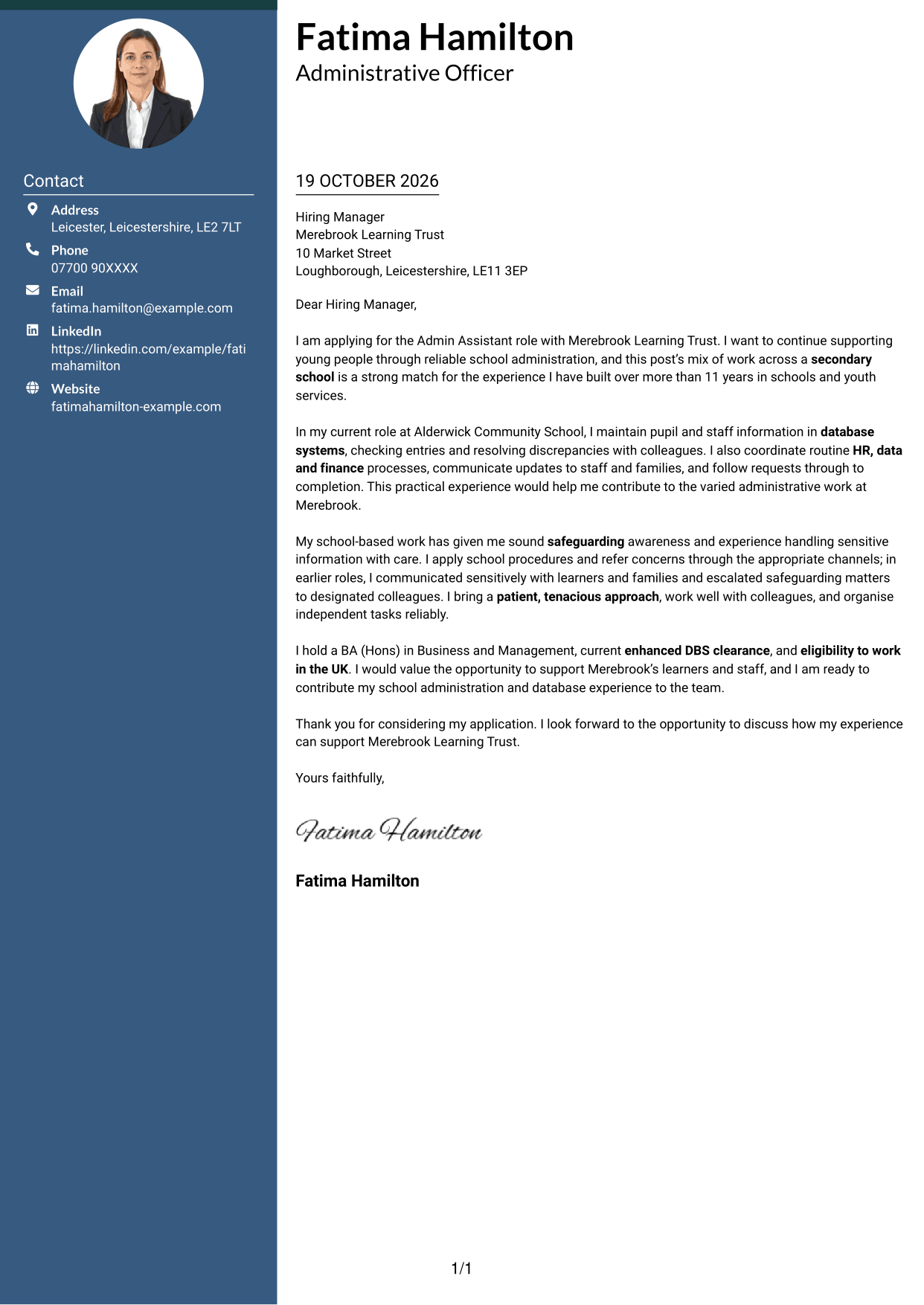 Cover letter example — page 1