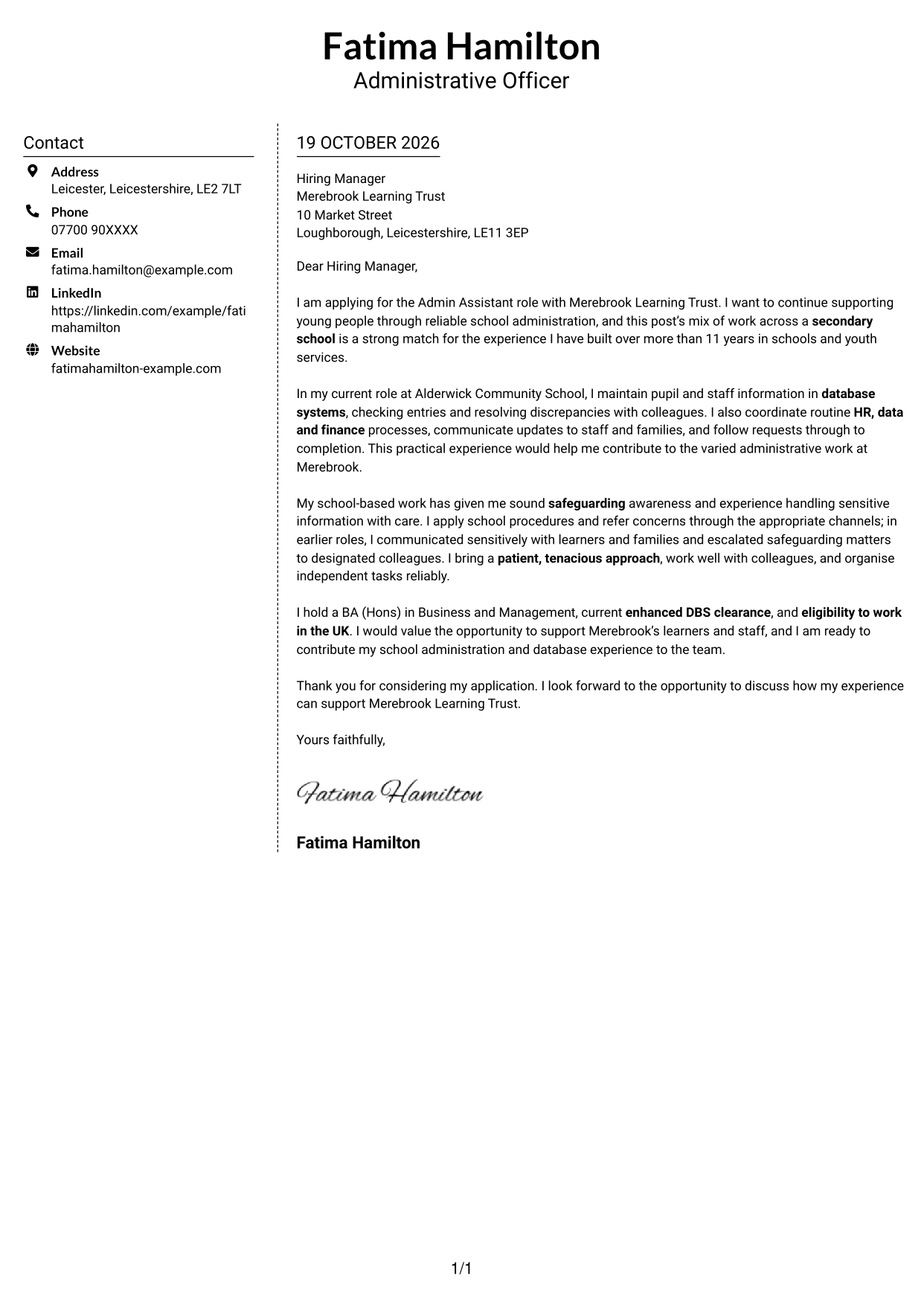 Cover letter example — page 1
