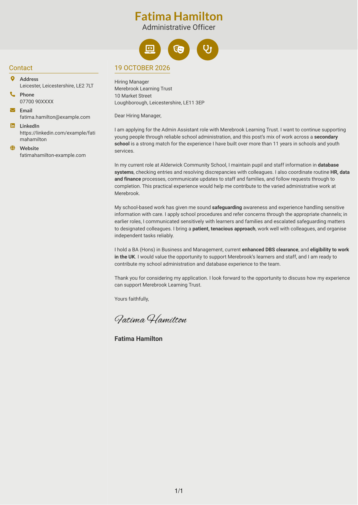 Cover letter example — page 1