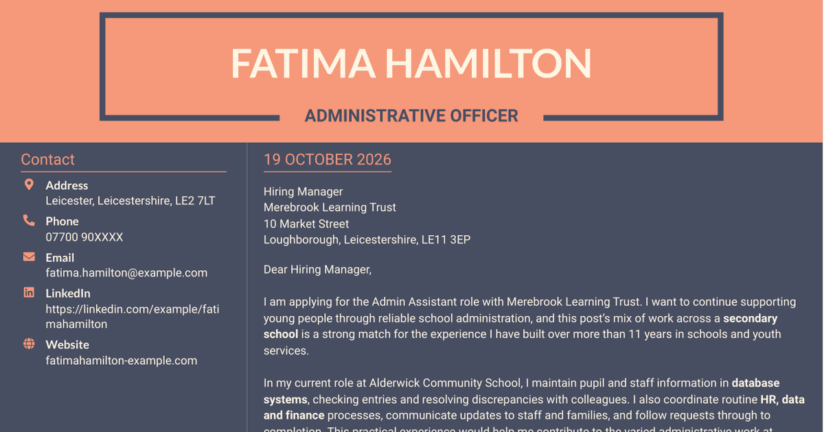 7 Admin Assistant - School Administration Cover Letter Templates with Example