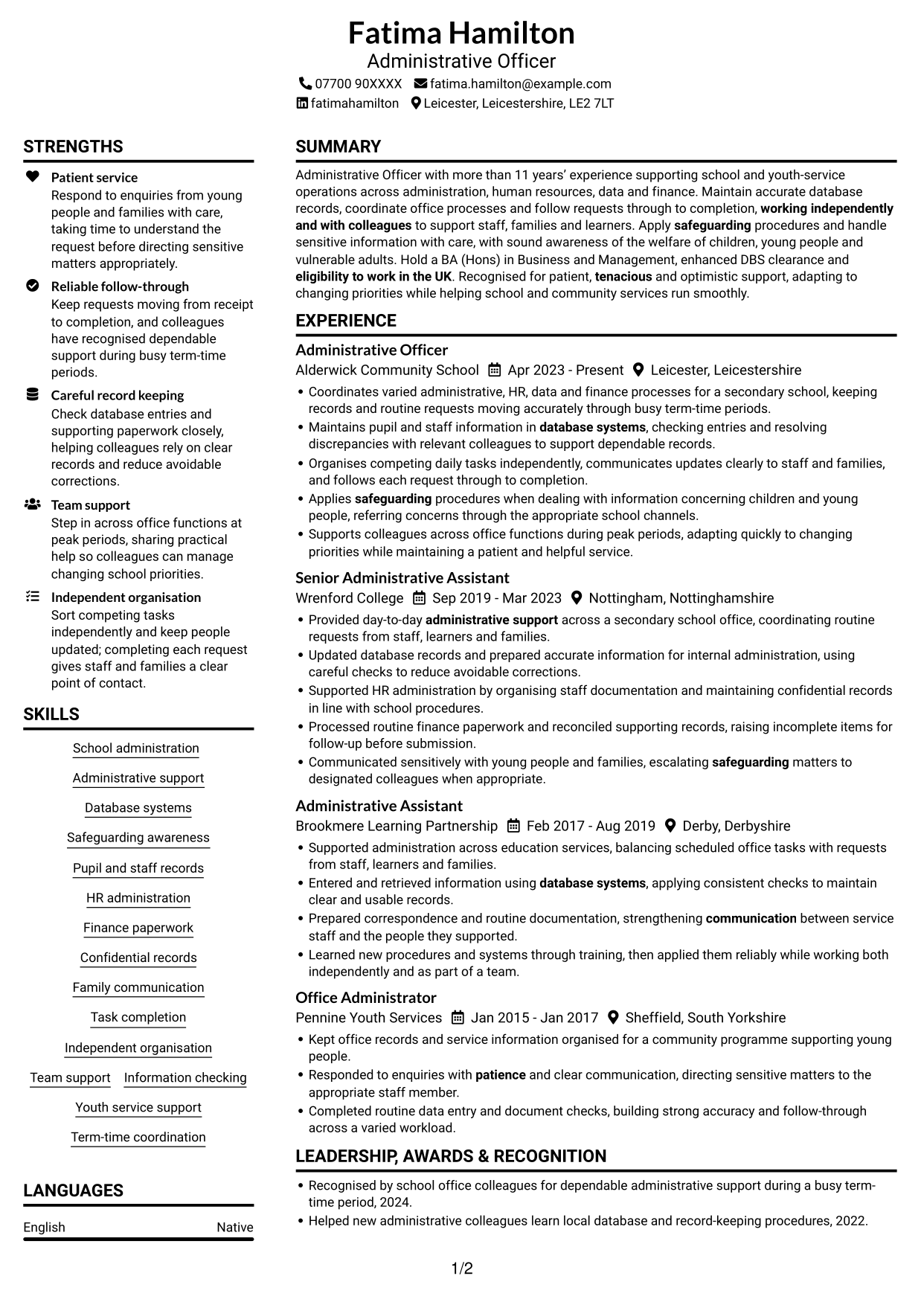 CV example — page 1