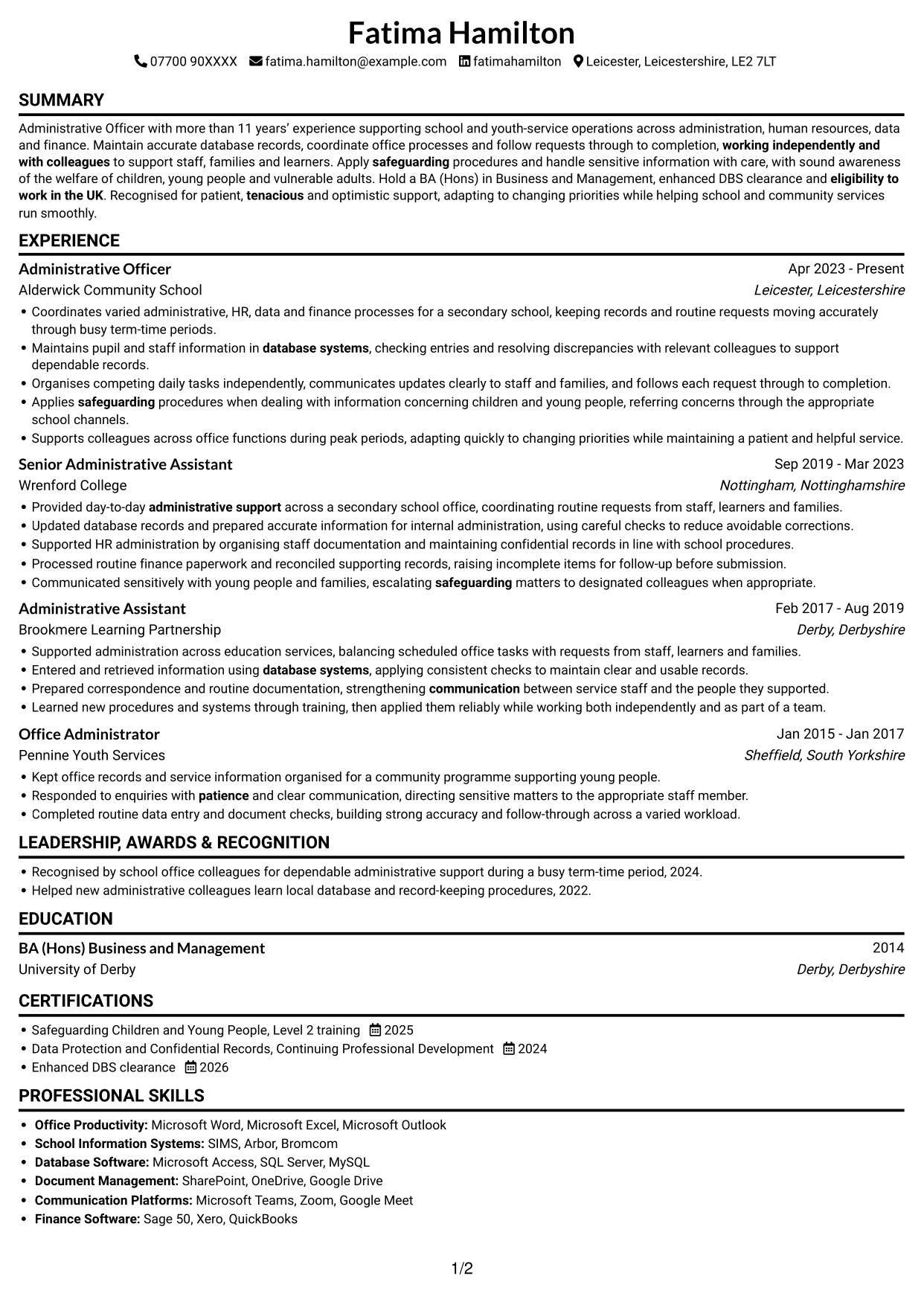 CV example — page 1