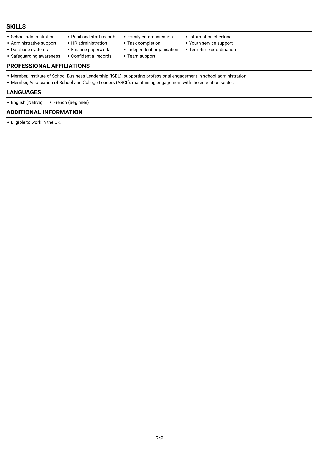 CV example — page 2