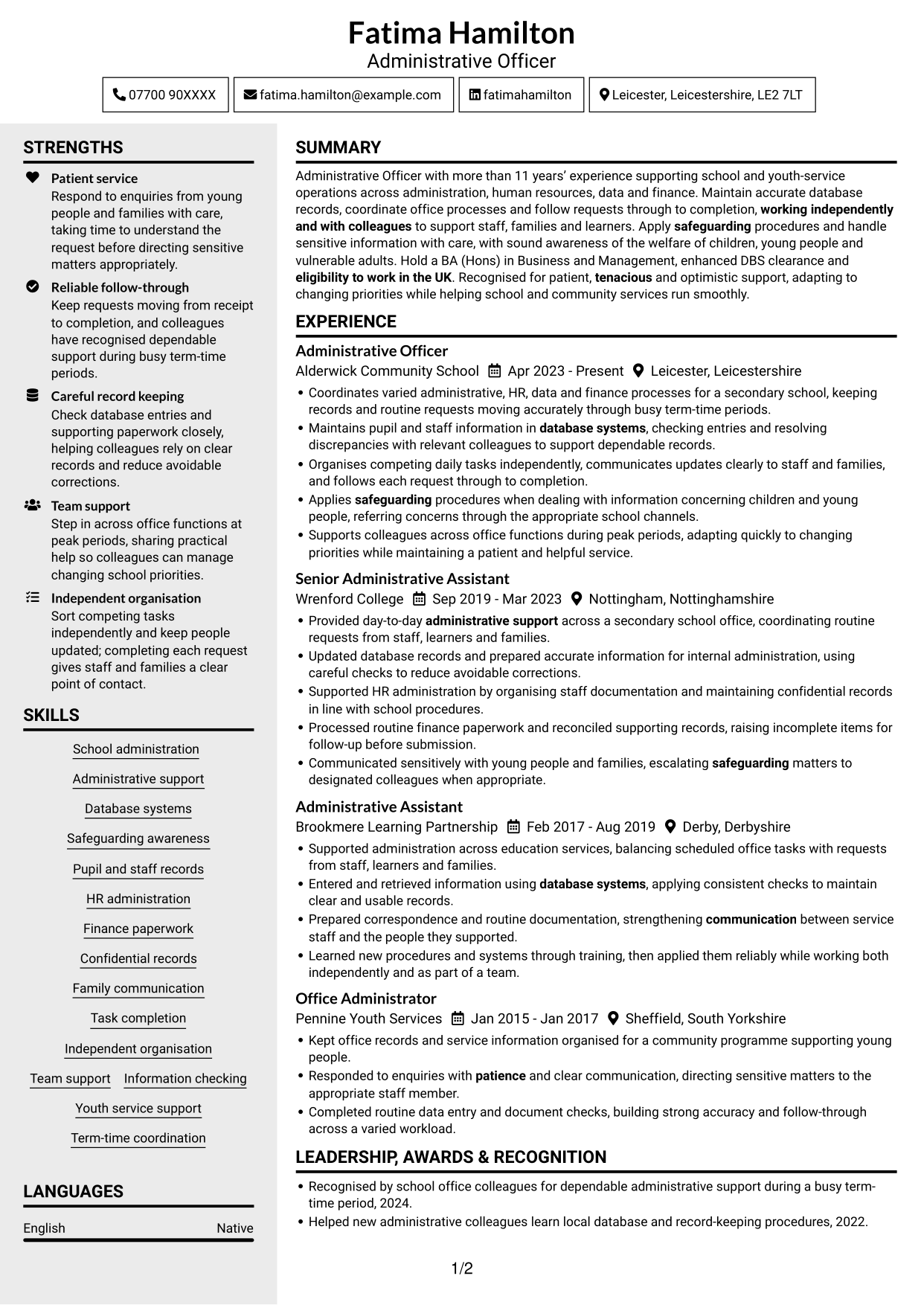 CV example — page 1