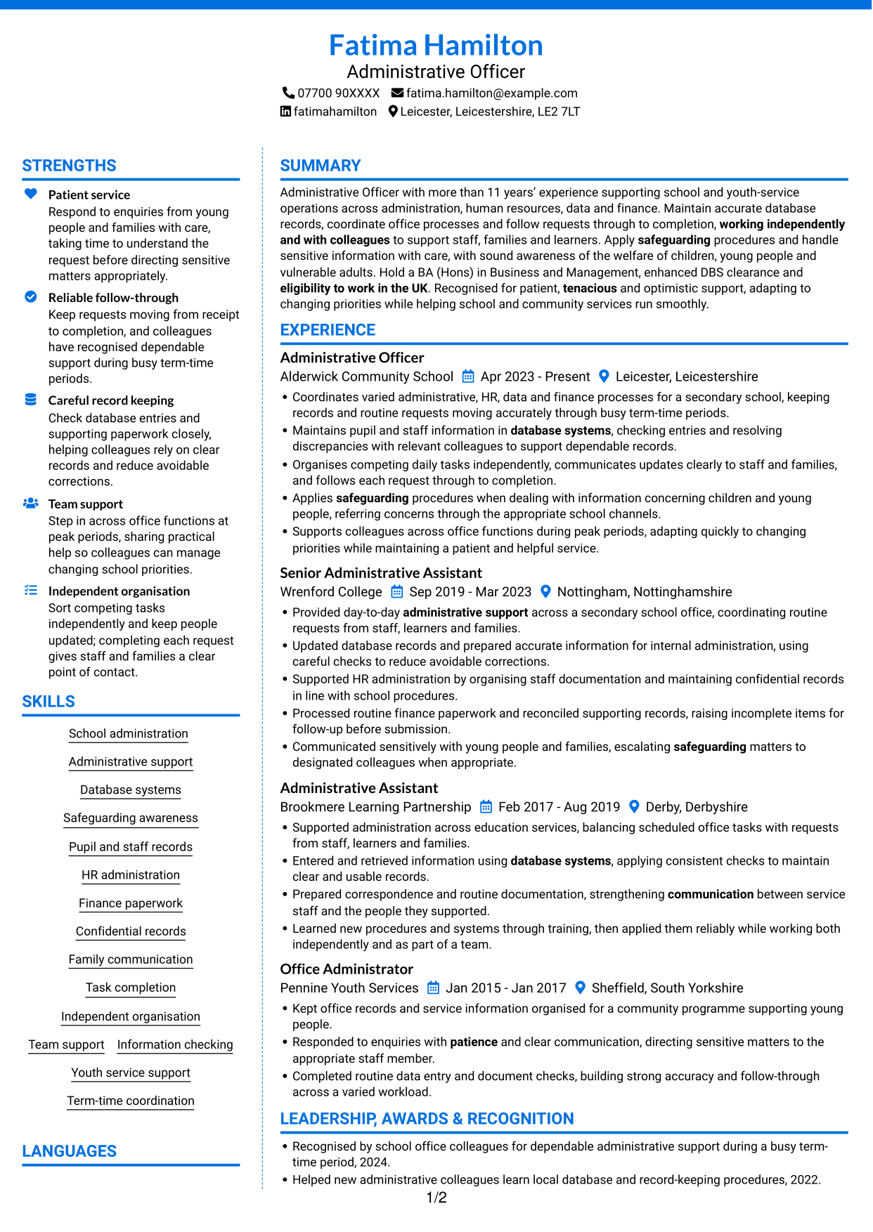 CV example — page 1