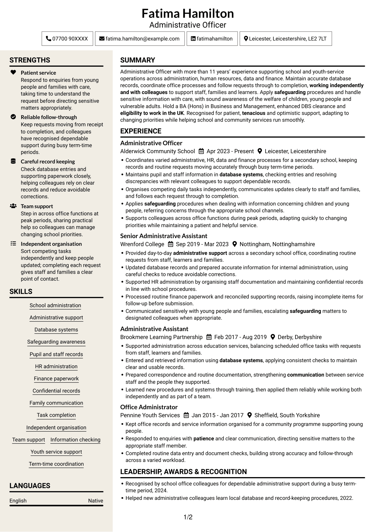 CV example — page 1
