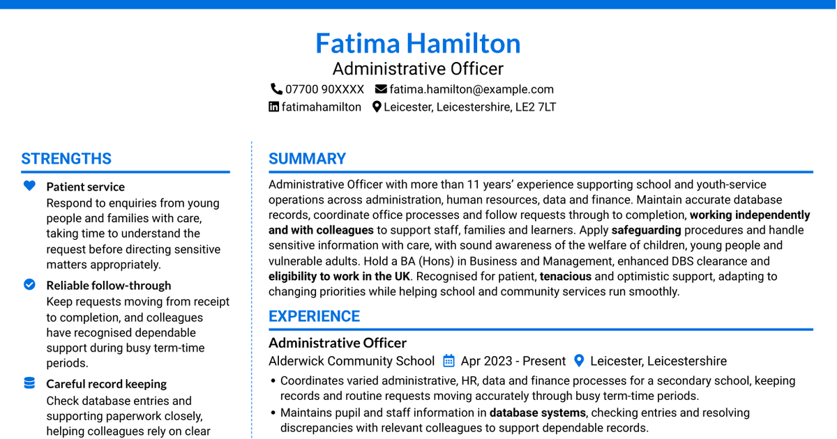 7 Admin Assistant - School Administration CV Templates with Example