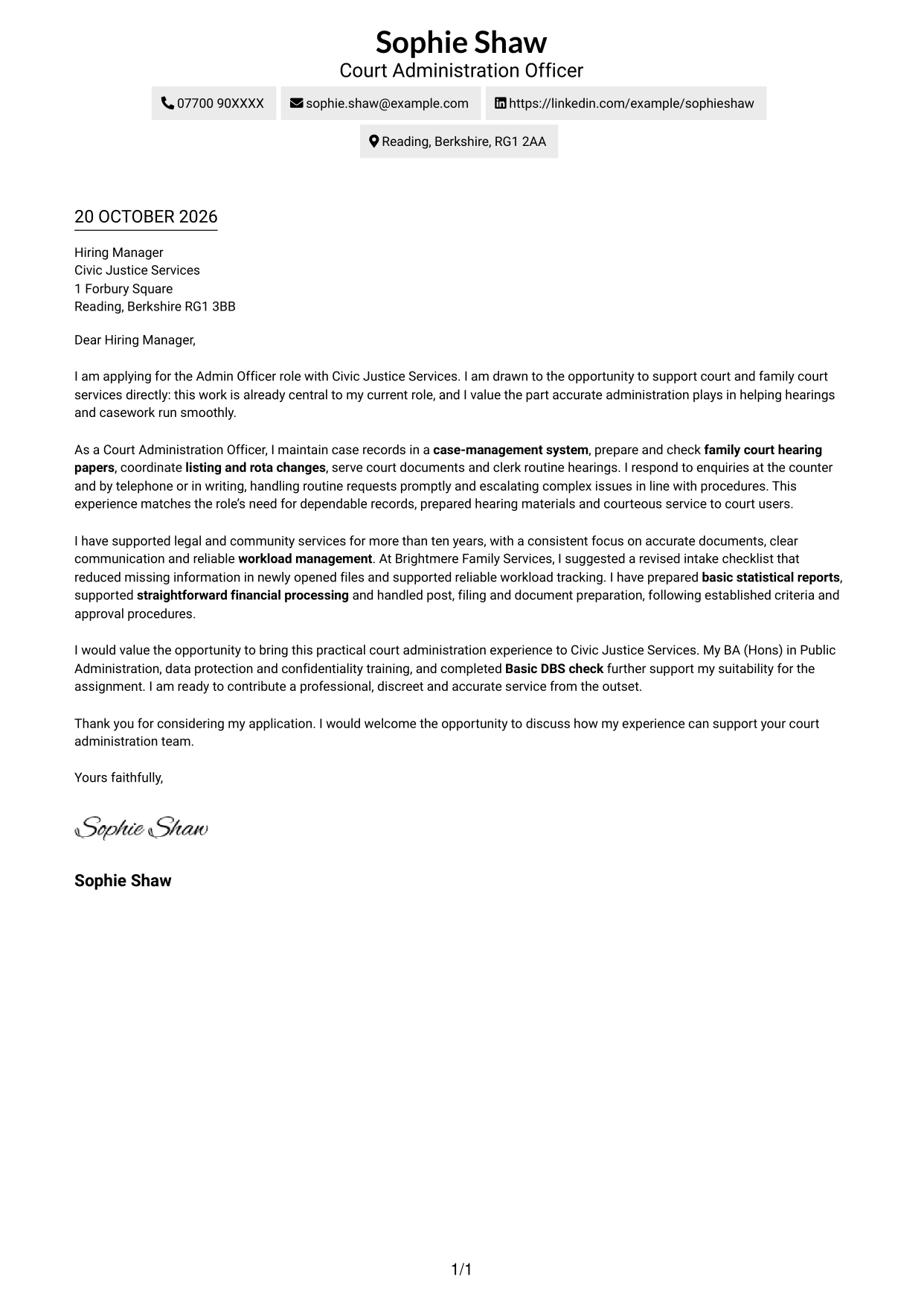 Cover letter example — page 1