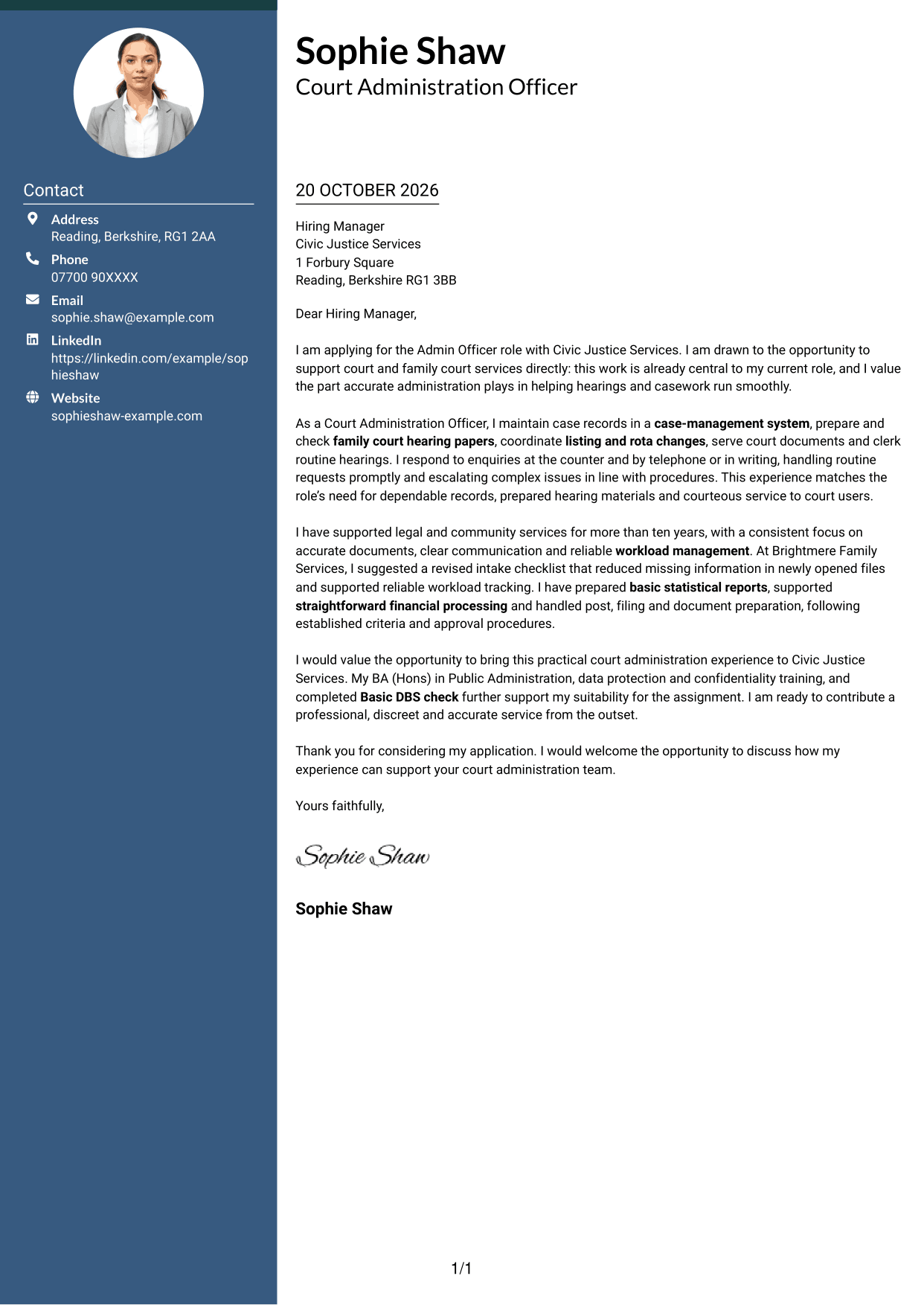 Cover letter example — page 1