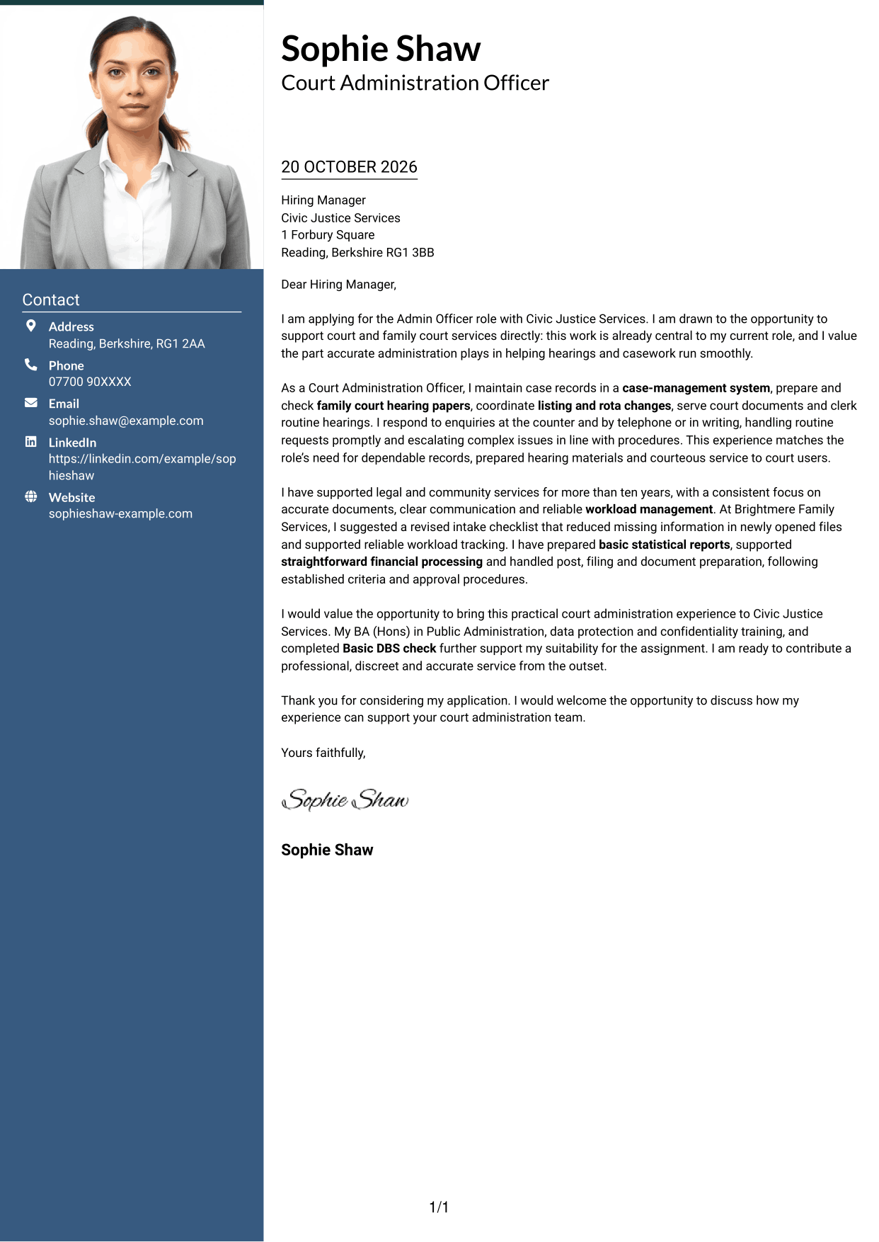 Cover letter example — page 1