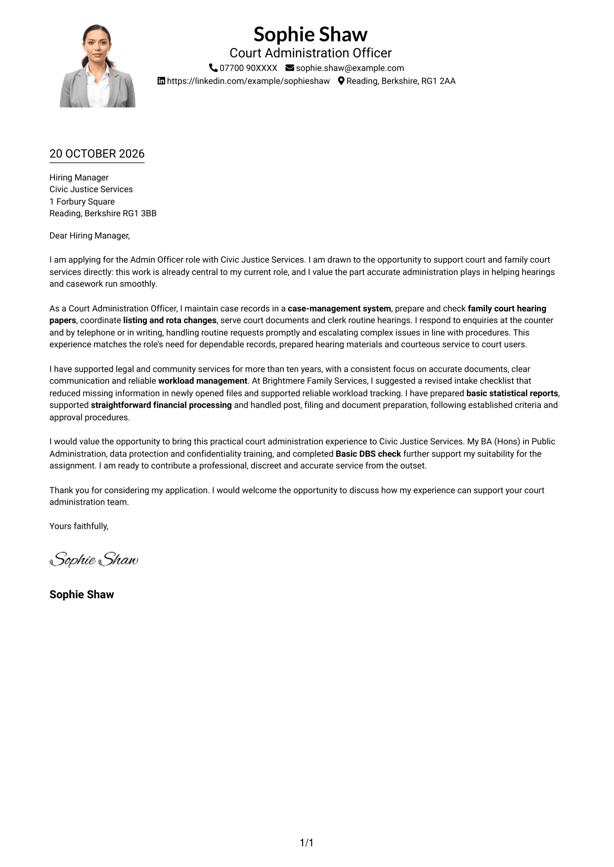 Cover letter example — page 1