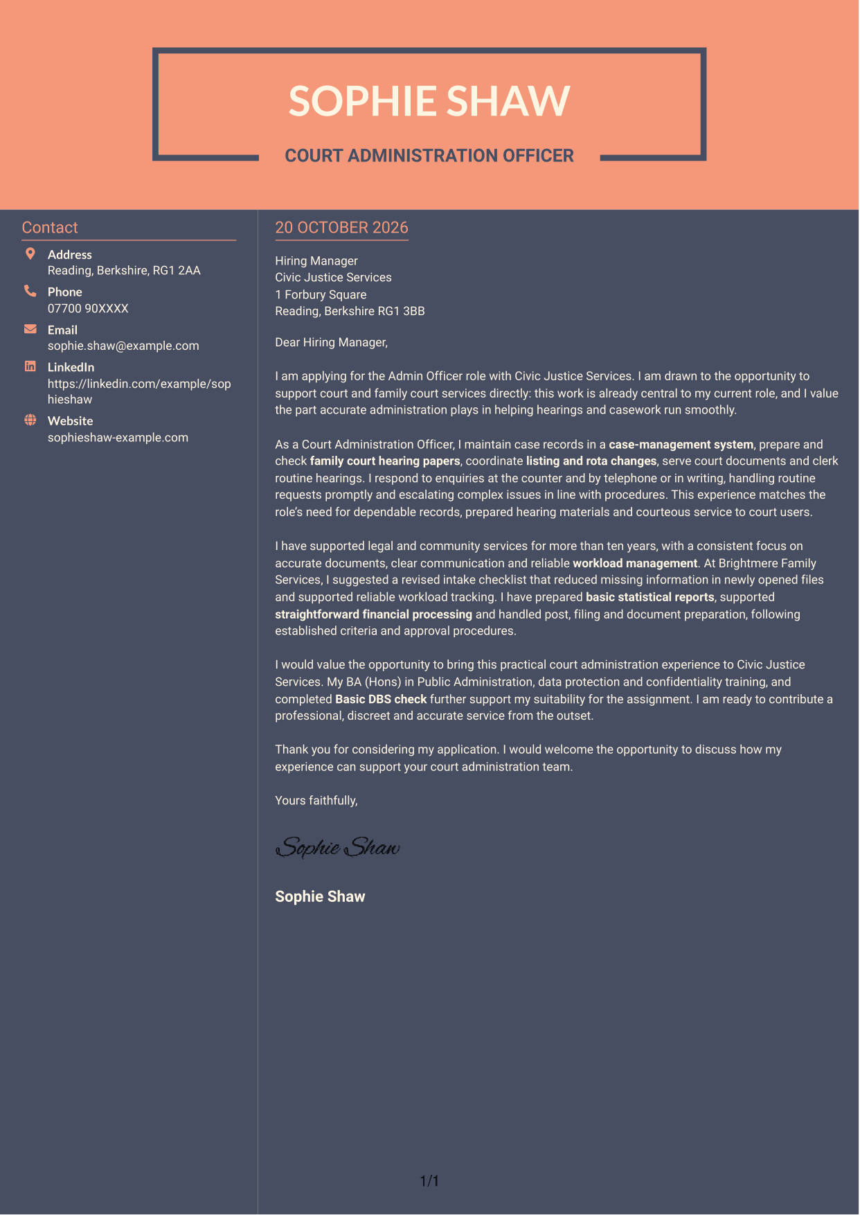 Cover letter example — page 1