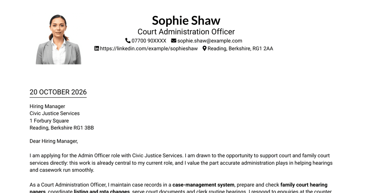 7 Admin Officer - Court Administration Cover Letter Templates with Example