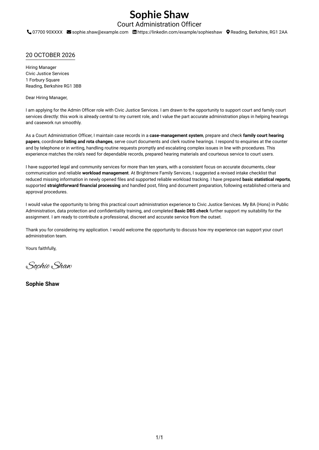 Cover letter example — page 1
