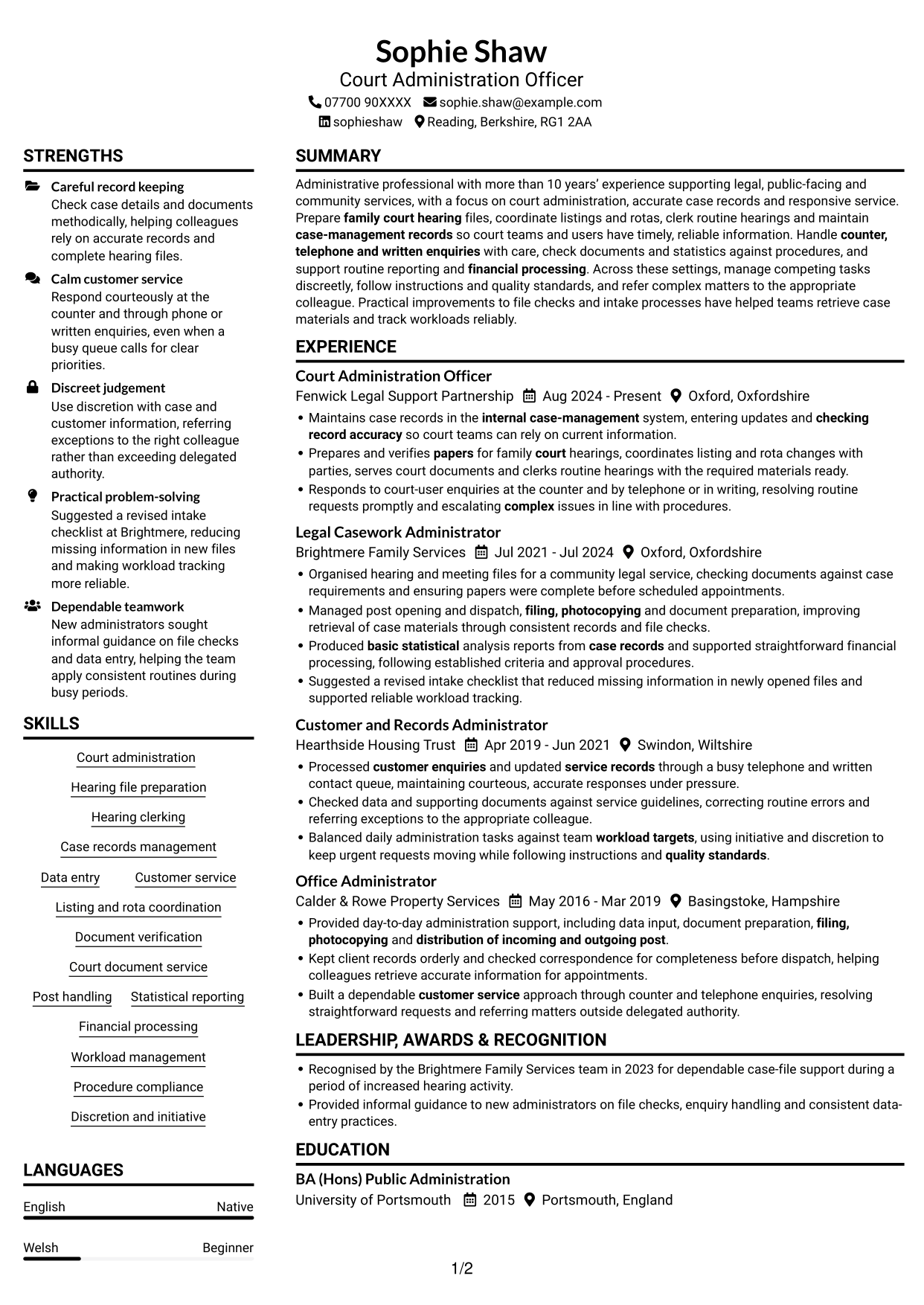 CV example — page 1