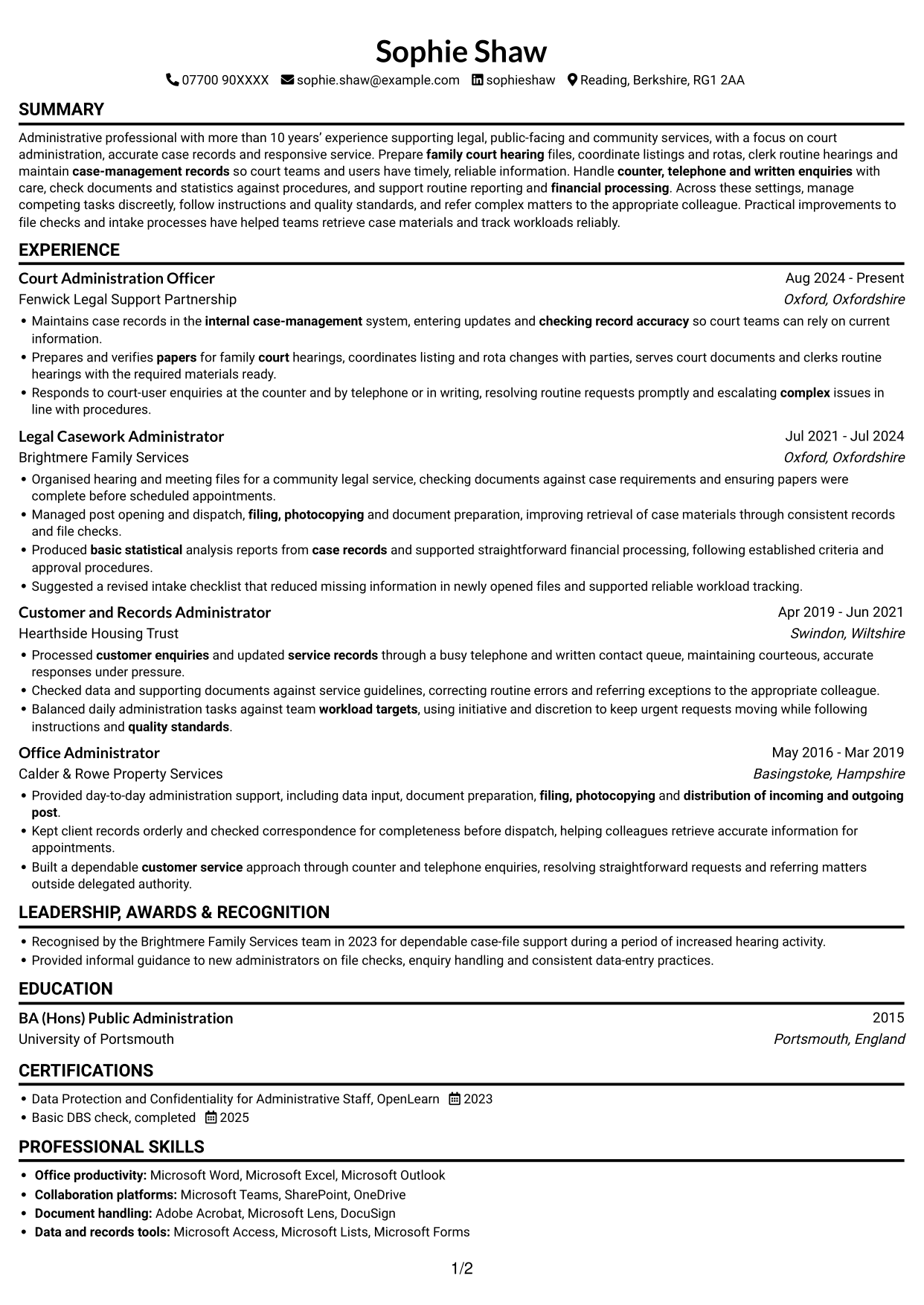 CV example — page 1