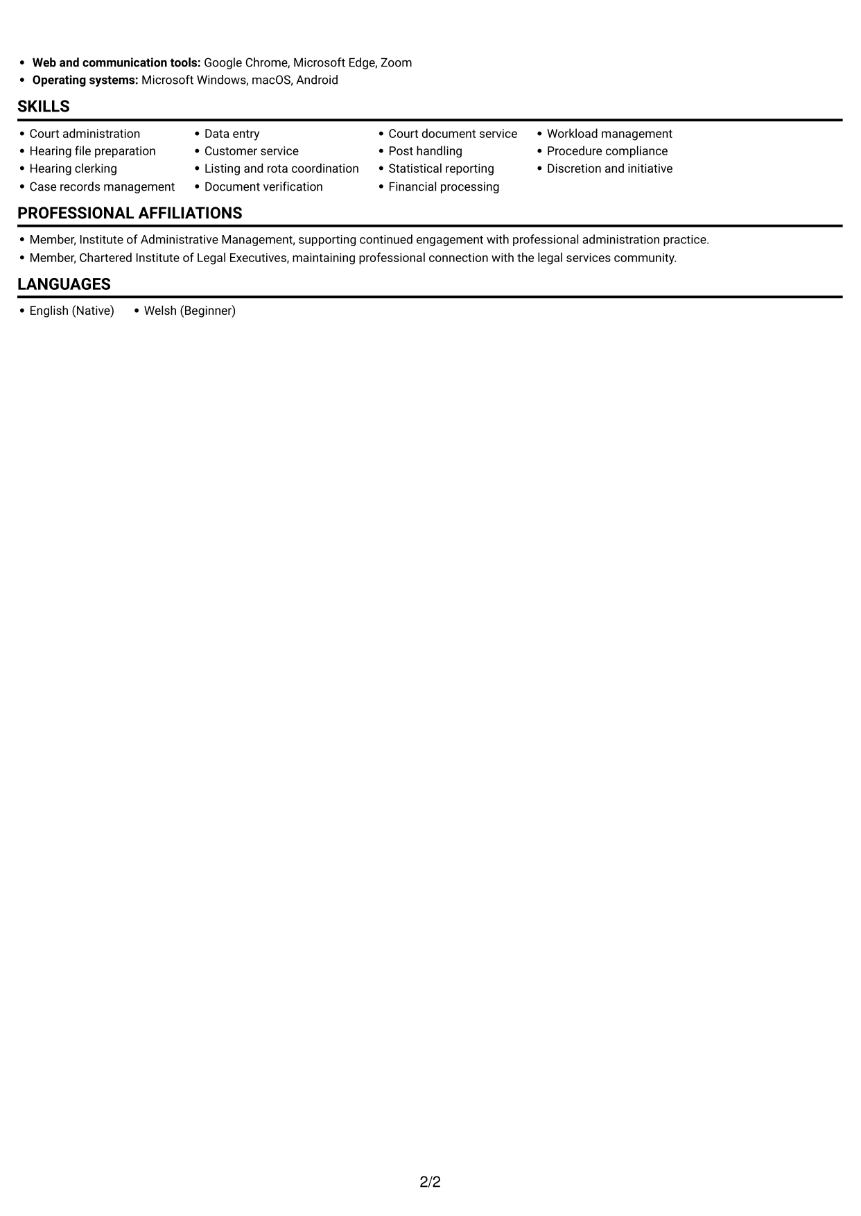 CV example — page 2