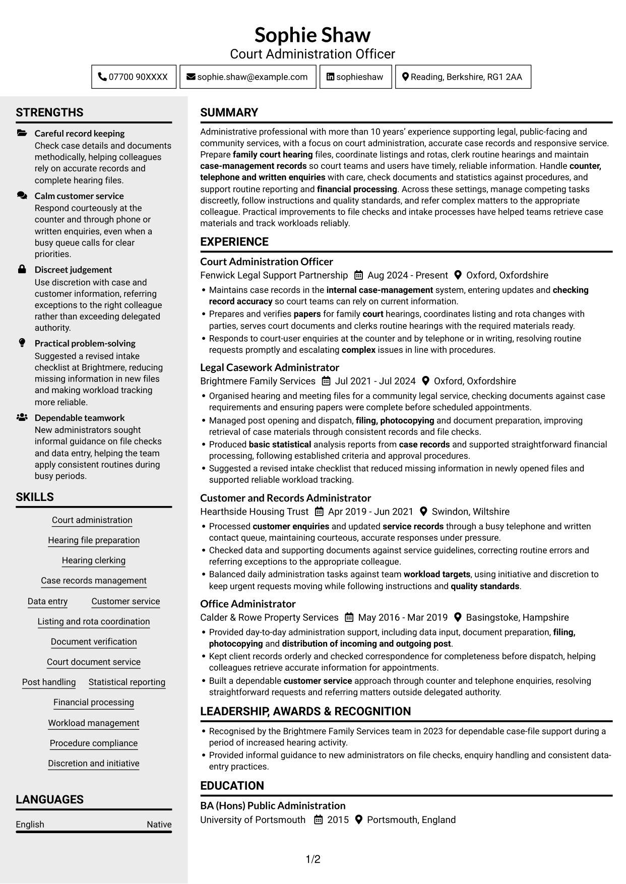 CV example — page 1