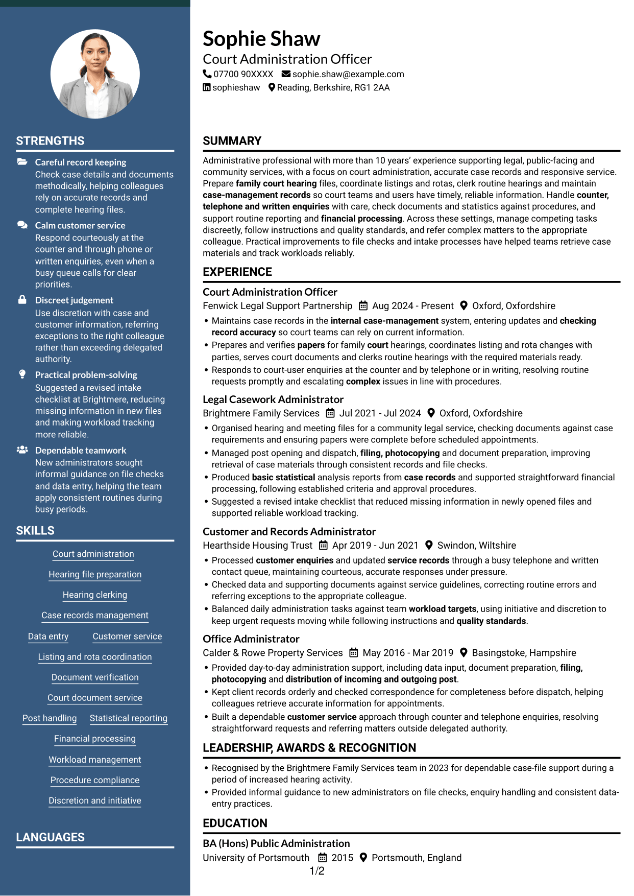 CV example — page 1