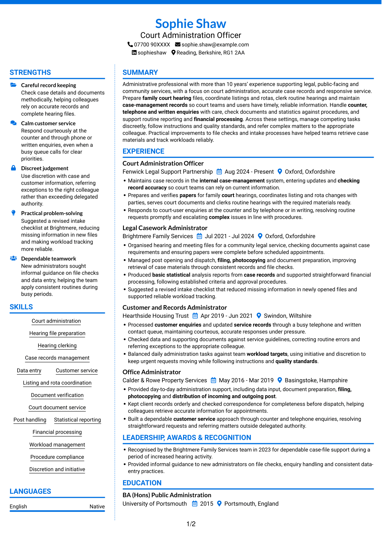 CV example — page 1