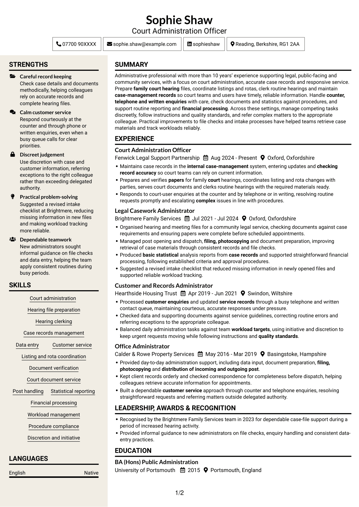 CV example — page 1