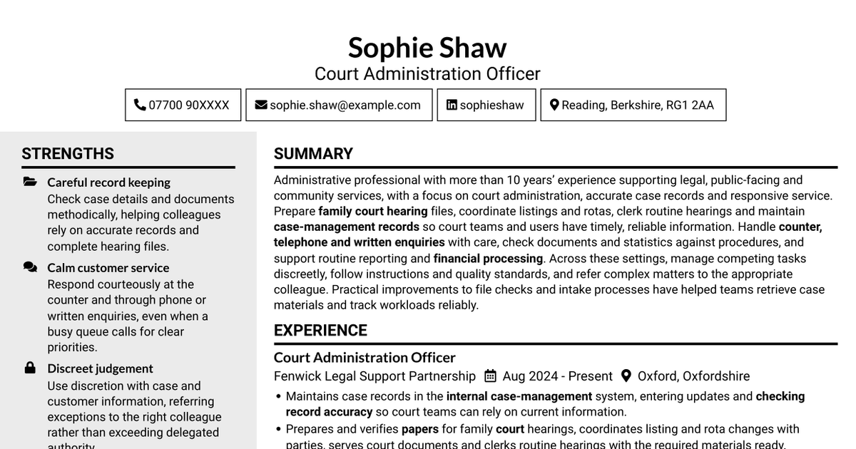 7 Admin Officer - Court Administration CV Templates with Example