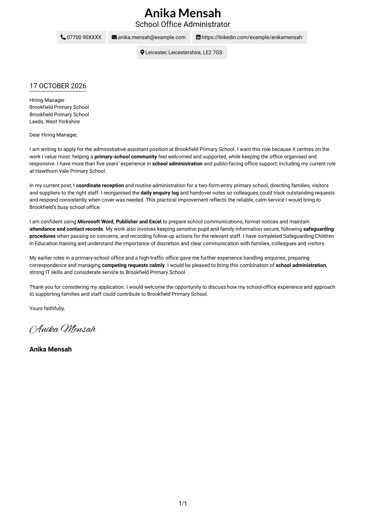 Cover letter example — page 1