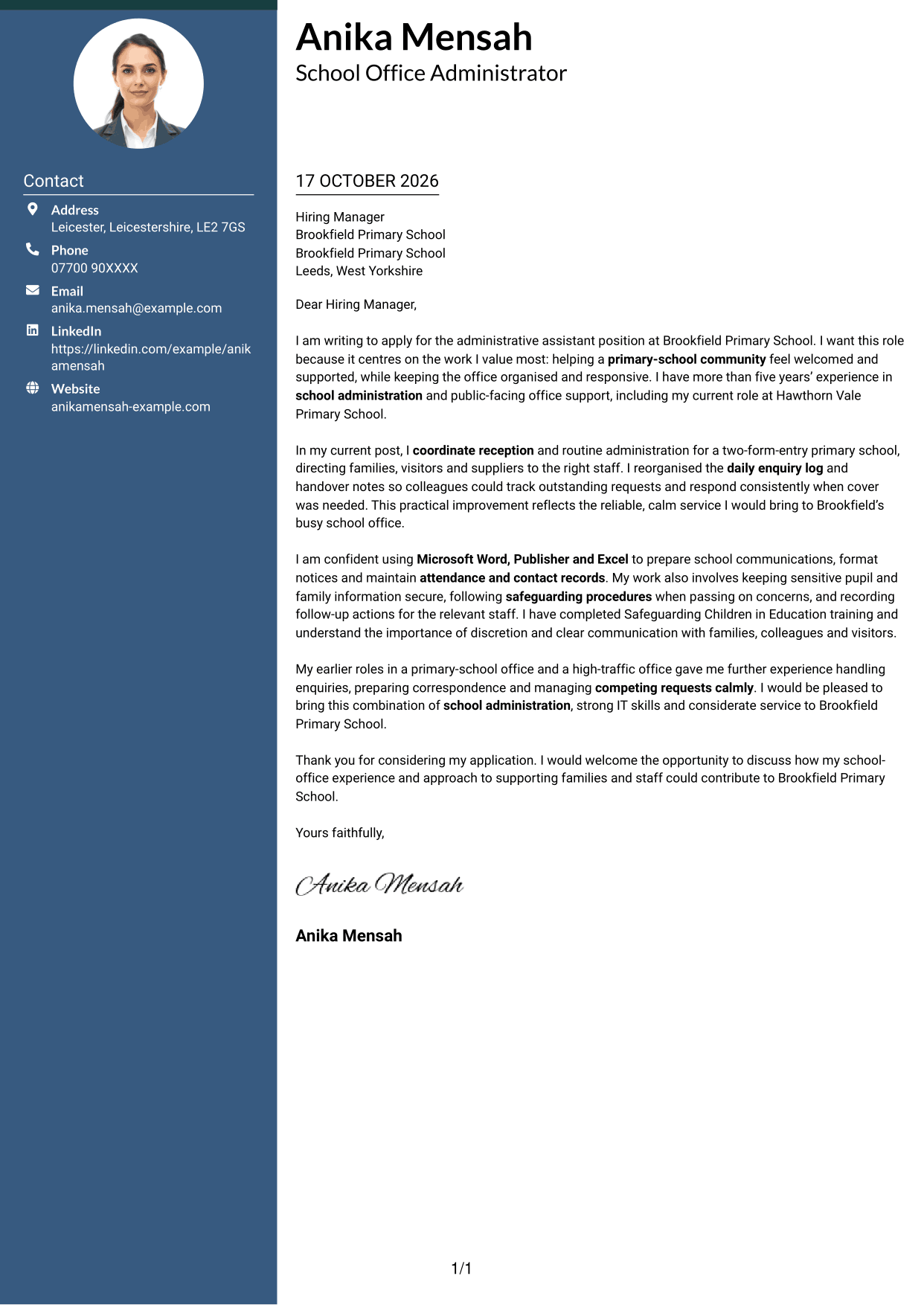 Cover letter example — page 1